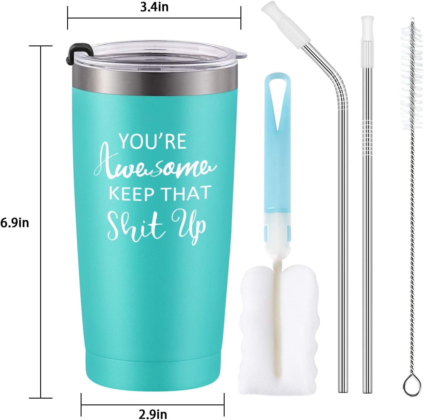 Get Discount Offer Gingprous You're Awesome Keep That Up Travel Tumbler with Lids, Funny Birthday Gift for Best Friends Girlfriend Coworker Women, Stainless Steel Insulated Travel Tumbler with Saying (20oz, Mint)