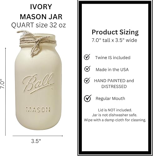 Miniatura 2 de Centro de mesa blanco roto, centro de mesa de tarro de masón marfil para decoración de mesa de boda, decoración de tarro de masón pintado y