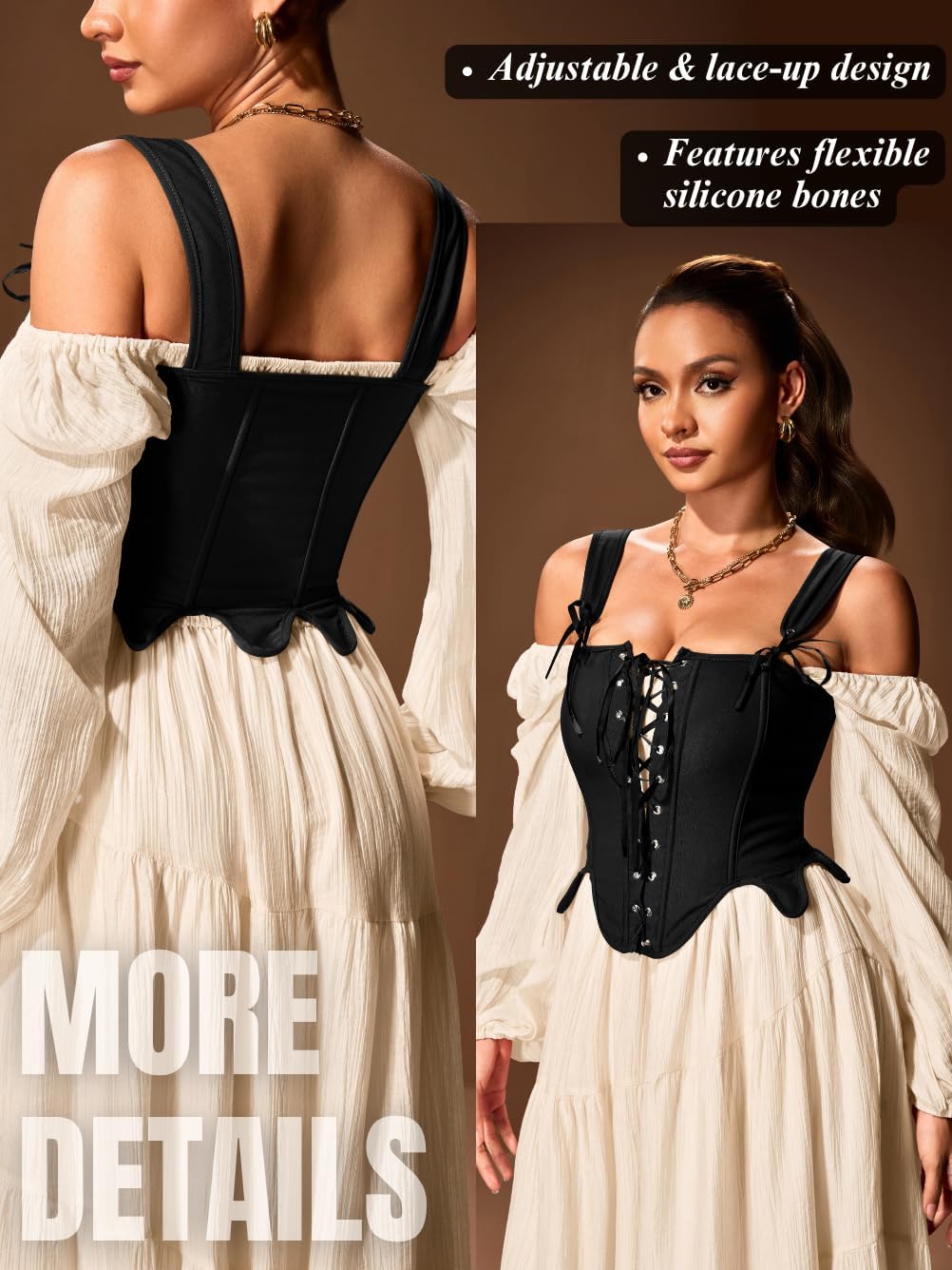 Women's Vintage Corset Top (Size 2-28), Stretchy Plain Lace-Up Bustier for Ren Faire & Casual Outfits - Image 3