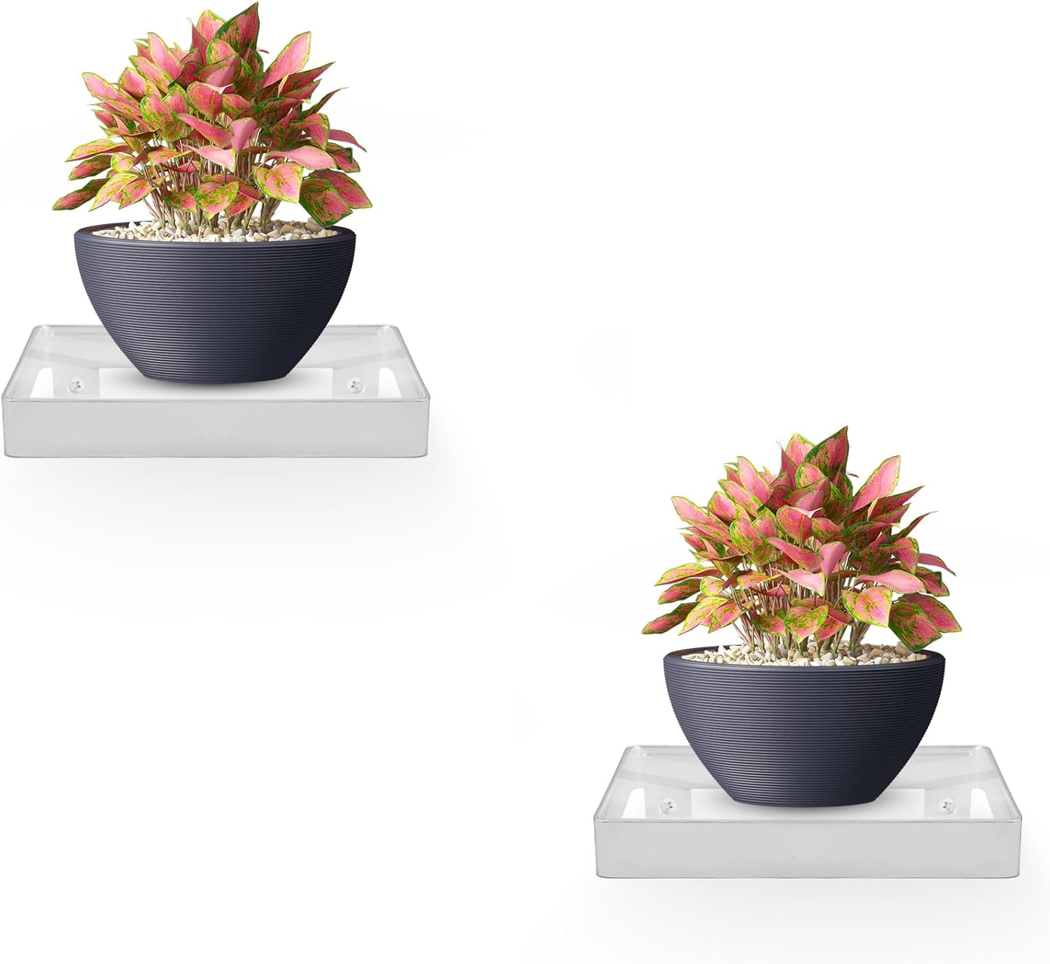 Small Floating Shelf, Square Silver Metal with Clear Acrylic, Set of 2 Small Wall Shelves for Wall Décor (Medium 5.75 inch)