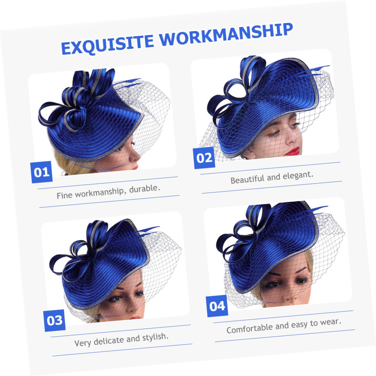 TOYANDONA Cappello Fascinator Donna Superficie Liscia in Canapa Blu Elegante e Riutilizzabile Accessorio Raffinato alla Moda per Tea Party per Occasioni Speciali