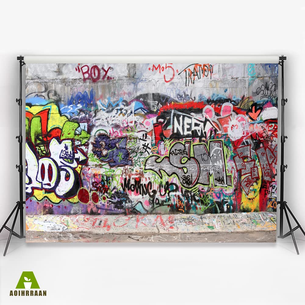 Aoihrraan 3x2,5m Urbano Strada Graffiti Muro Sfondo Vintage Grunge Olio Pittura 80'S 90'S Hip Hop Stile Fotografia Sfondo Concerto Party Western Cowboy Arte Ritratto Foto Studio Oggetti Di Scena