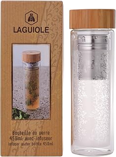 LAGUIOLE - Bouteille Detox 450 ml avec Infuseur et Couvercle en Bambou - Bambou - Transparent