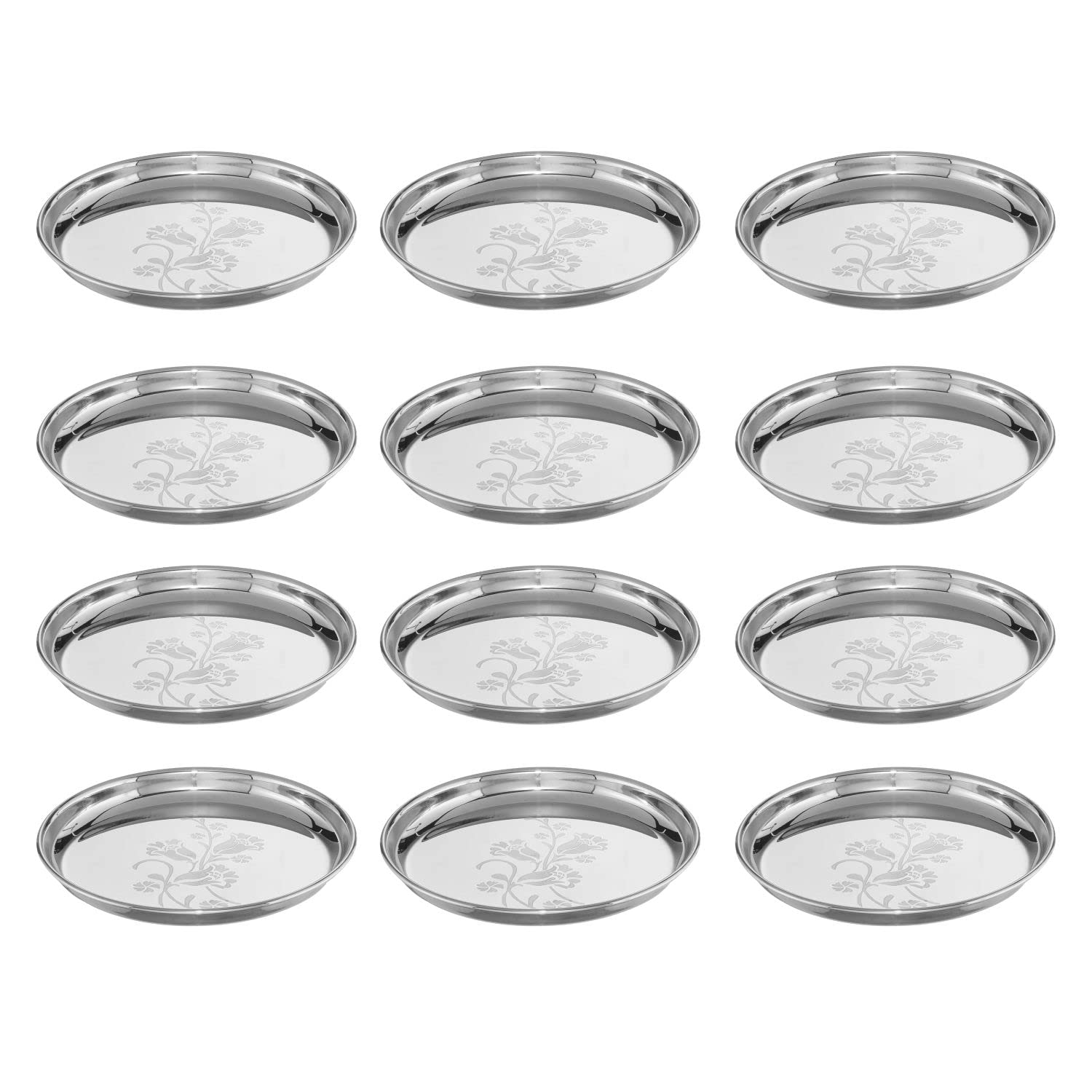 Neelam Stainless Steel 11, 22 Gauge, Lazer Etching Buffet Plate, 25 cm, Set of 12, Perfect for Daily Usage, Dishwasher Safe, Plates for Home, Cafe, Restaurants, Parties, Long-Lasting, Easy to Clean Neelam Stainless Steel 11, 22 Gauge, Lazer Etching Buffet Plate, 25 cm, Set of 12, Perfect for Daily Usage, Dishwasher Safe, Plates for Home, Cafe, Restaurants, Parties, Long-Lasting, Easy to Clean