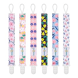 babygoal Floral Pacifier Clips, 6 Pack Binky Paci Holder Leashes Fits for Most Pacifiers and Binkies 6PB12