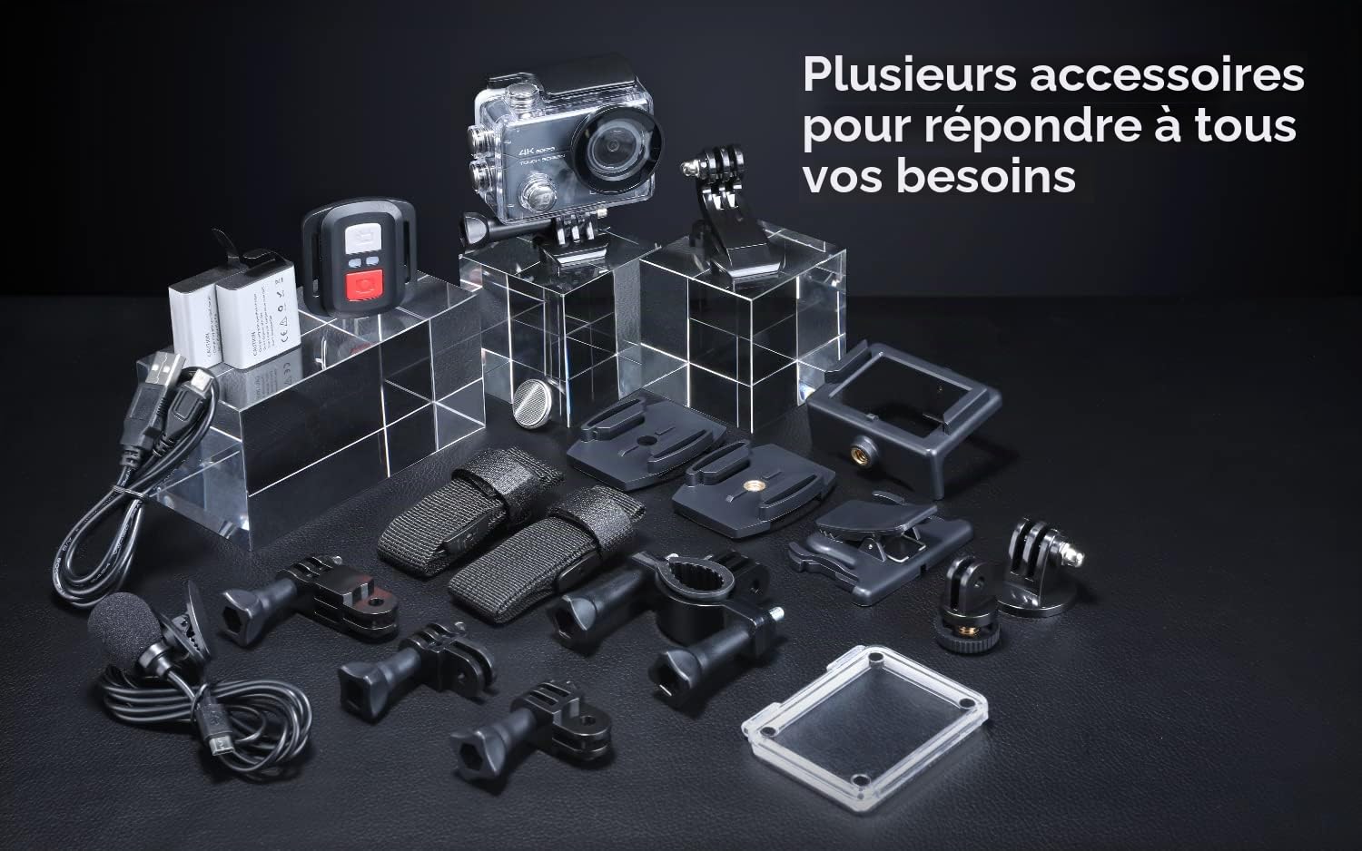 COOAU Action Cam HD 4K 64MP WiFi EIS Stabilisation avec Microphone Externe Caméra Sous-Marine 40M Télécommande Étanche 170° Grand Angle Time Lapse 2 Batteries (Gris)