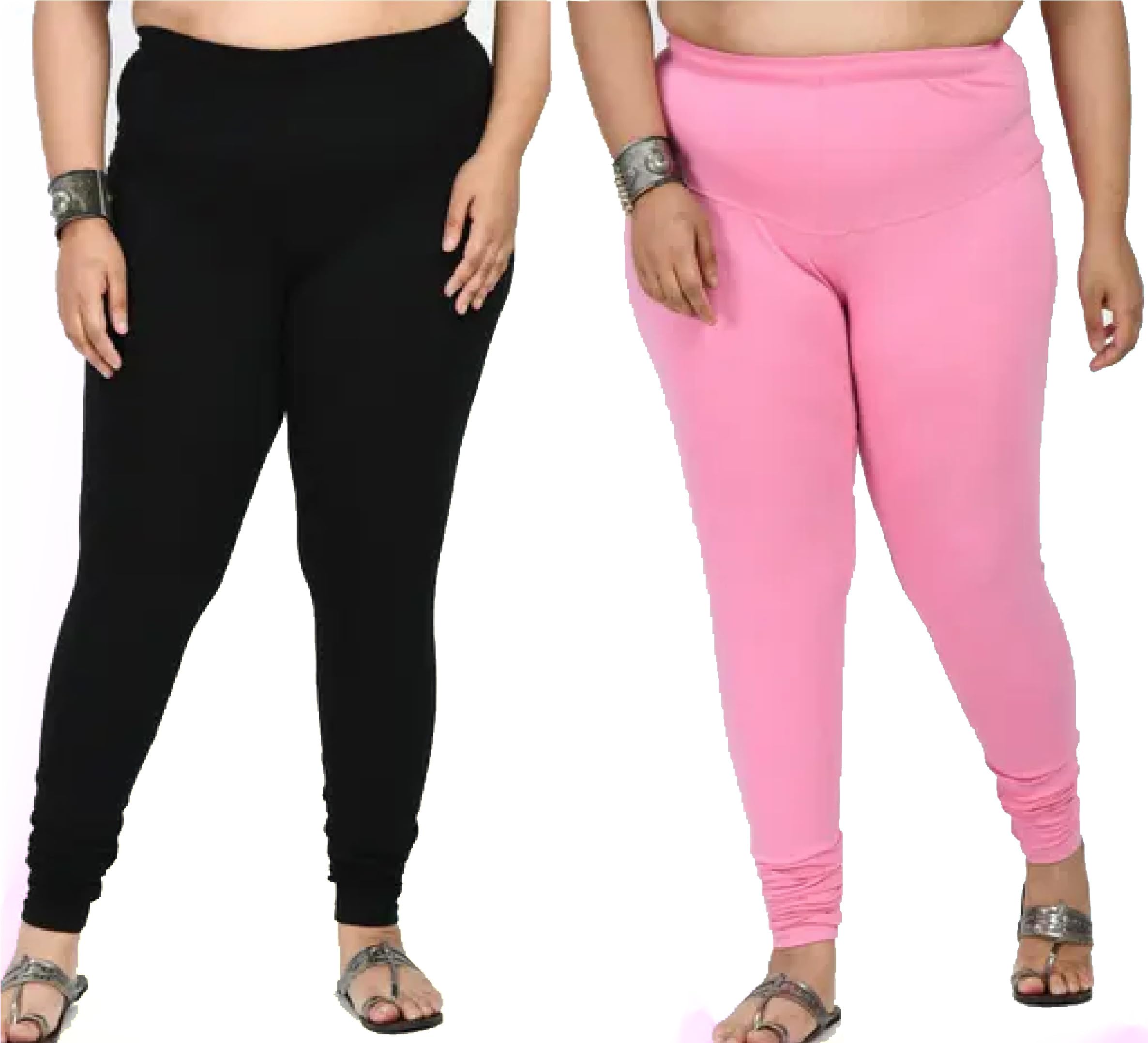 Womens Oversize Leggings Full Length-Pack of 2-Black,Light Pink-image-30