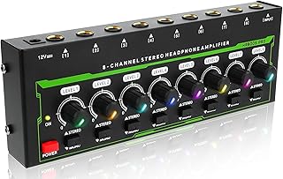 Headphone Amplifier, 8-Channel Mono/Stereo Mixing Audio Splitter Amplifier with DC12V 1A Power Adapter, 1/4" TRS Headphones Output and TRS Audio Input for PC Guitar Studio Stage KTV Home, HA800S Pro