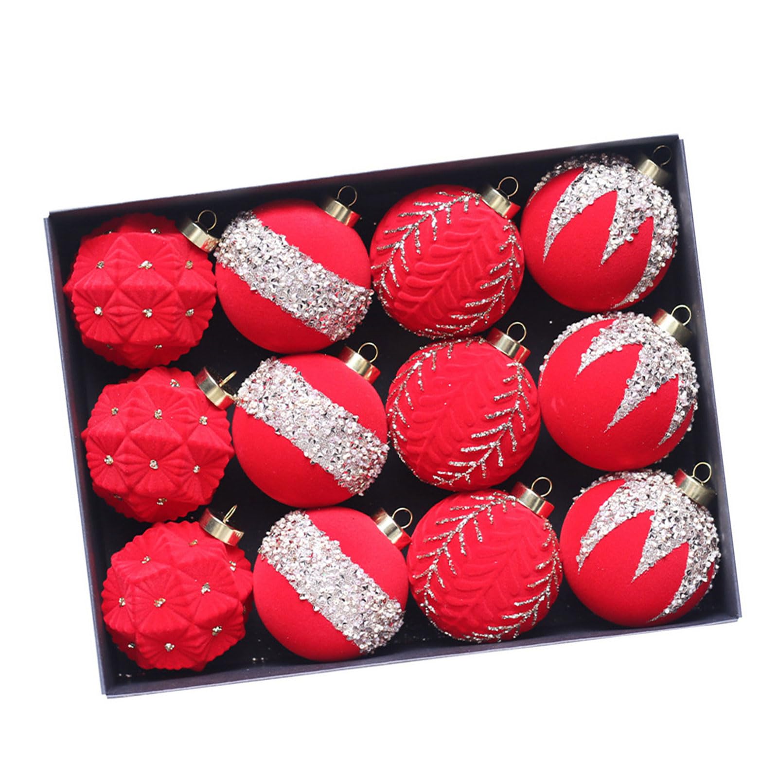Elnwnnkc 12pcs Elegant Holiday Display Ornament Traditional Flocking Christmas Sphere Ornament Festival Tree Decorations Christmas Decorations