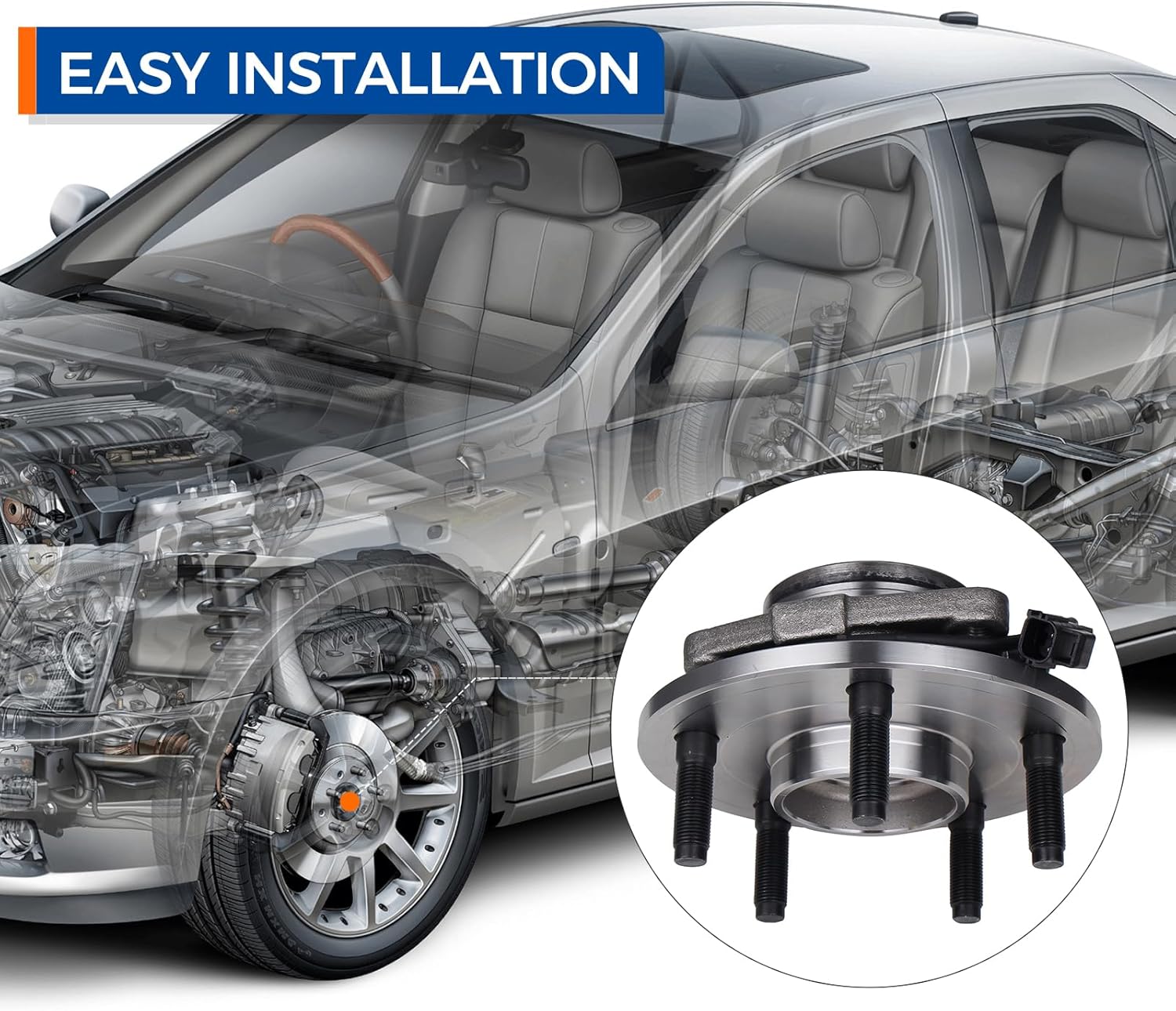 PAROD Pair 515073 Front Wheel Bearing & Hub Assembly Compatible with 2004-2005 Dodge Ram 1500 5Lugs w/ABS