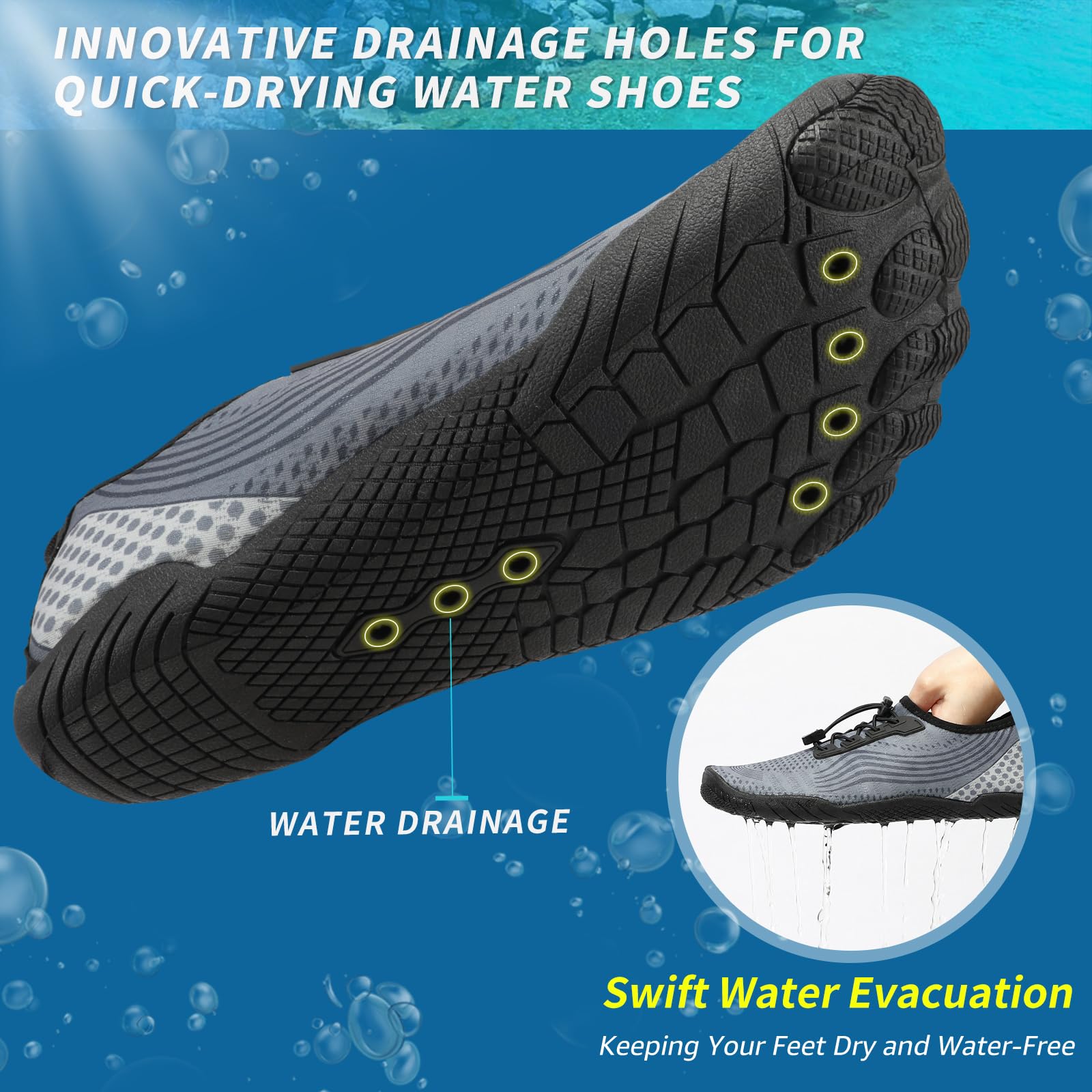 ZHR Chaussures Aquatiques Homme Barefoot Shoes Séchage Rapide et Antidérapant Adaptées Plage,Surf,Paddleboard,Kayak 35-47 EU