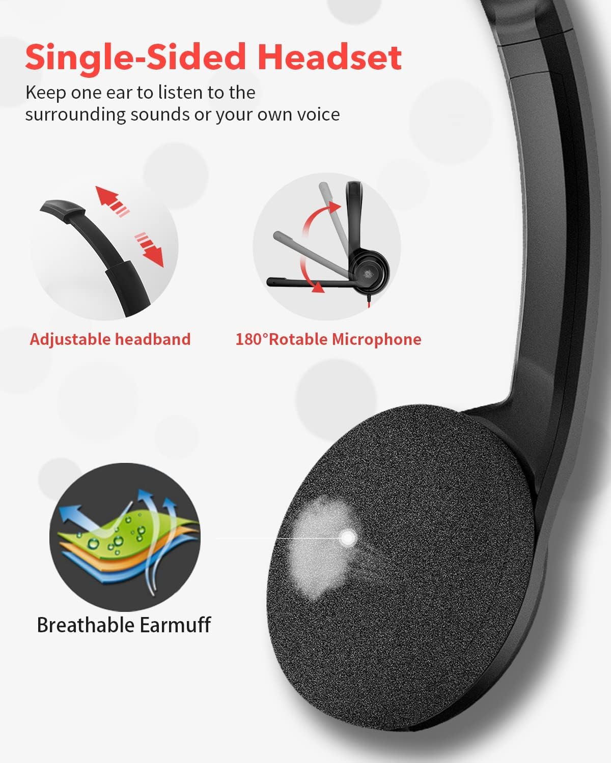 NUBWO HW02 - Auriculares USB con micrófono con cancelación de ruido y control en línea, auriculares de computadora ultra cómodos para computadora portátil, auriculares con cable para centro de
