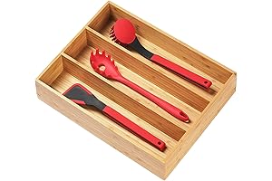 Essential Kitchen Counter Storage Organizer: 13-Inch 3-Drawer Bamboo Utensil Holder with Non-Slip Feet