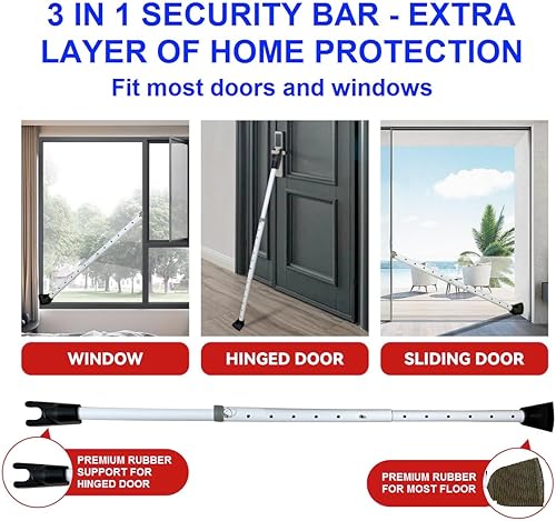 Miniatura 4 de Barra de seguridad para puerta, barra de seguridad para puerta, puerta corredera ajustable, topes de puerta de patio, barricada interior, bloqueo de