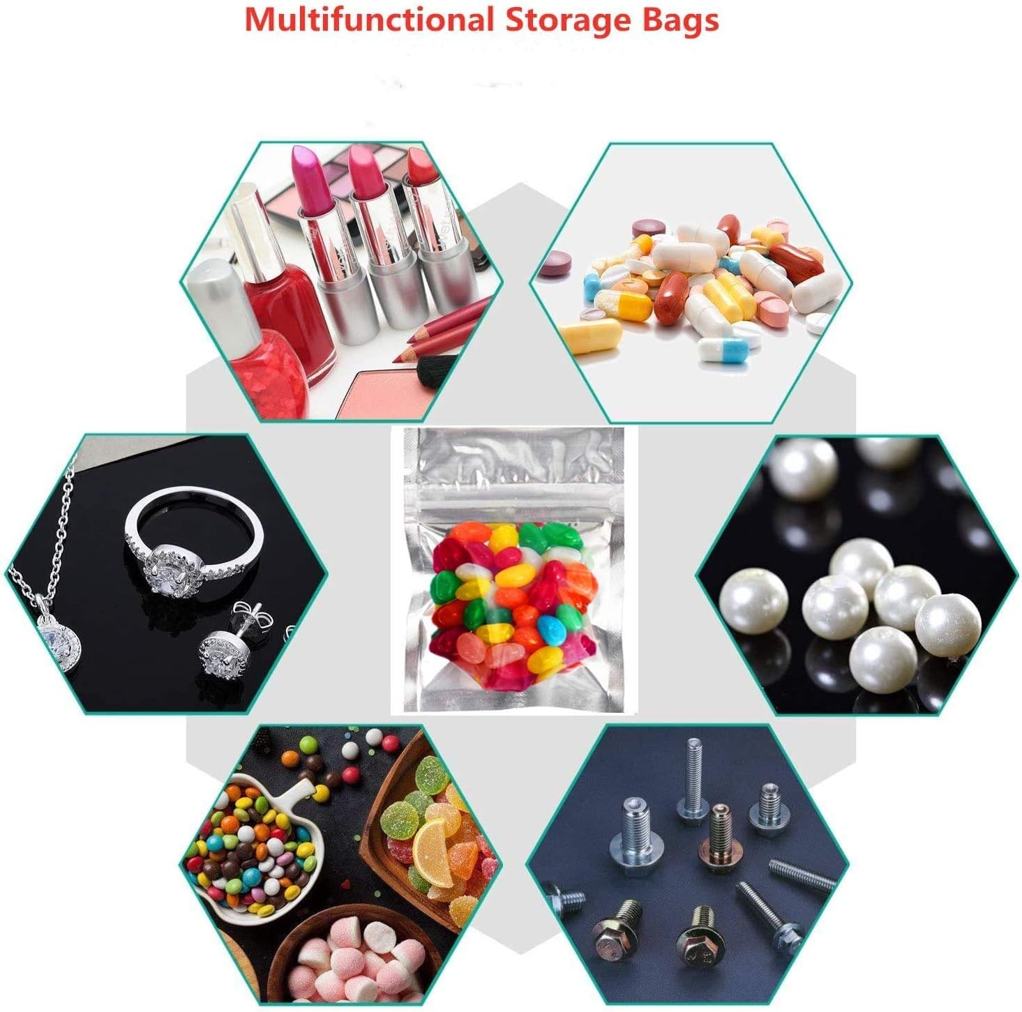 200 Pack Resealable Mylar Bags Smell Proof Pouch Aluminum Foil Packaging Plastic Bag, Small Mylar Storage Bags For Bulk Candy, Cookies, Snack Food, Jewelry, 3x4 inch(Clear Silver) image 3