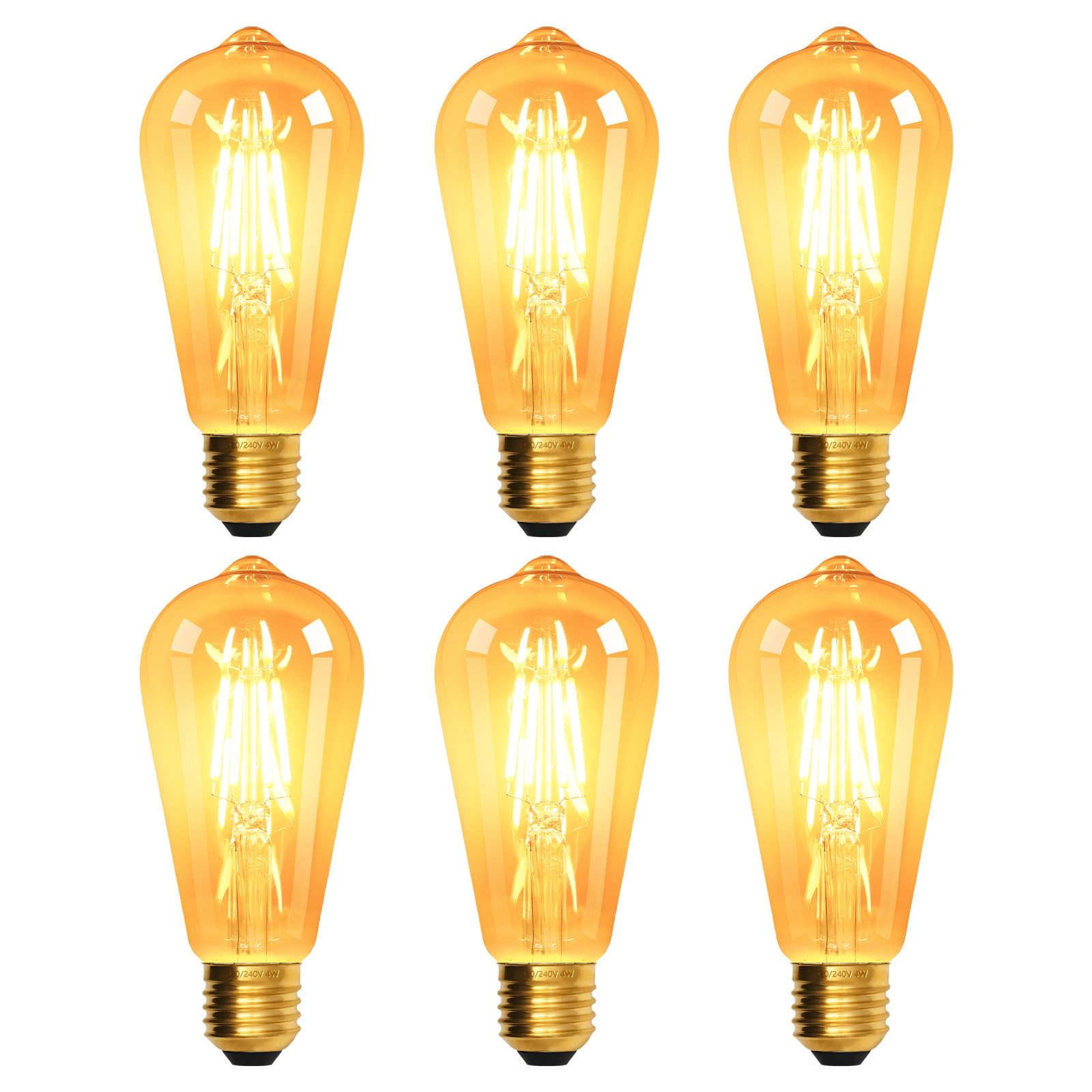 Terafeels 6 Pack Screw in Light Bulbs, ST64, 4W, 220-240V, 2700K Warm White Glow, Amber Glass, E27 Vintage LED Bulb โ image 1