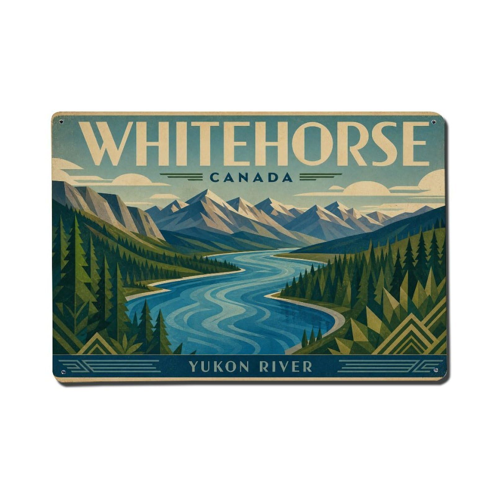 Travel Vintage Canada Whitehorse Metal Tin Sign
