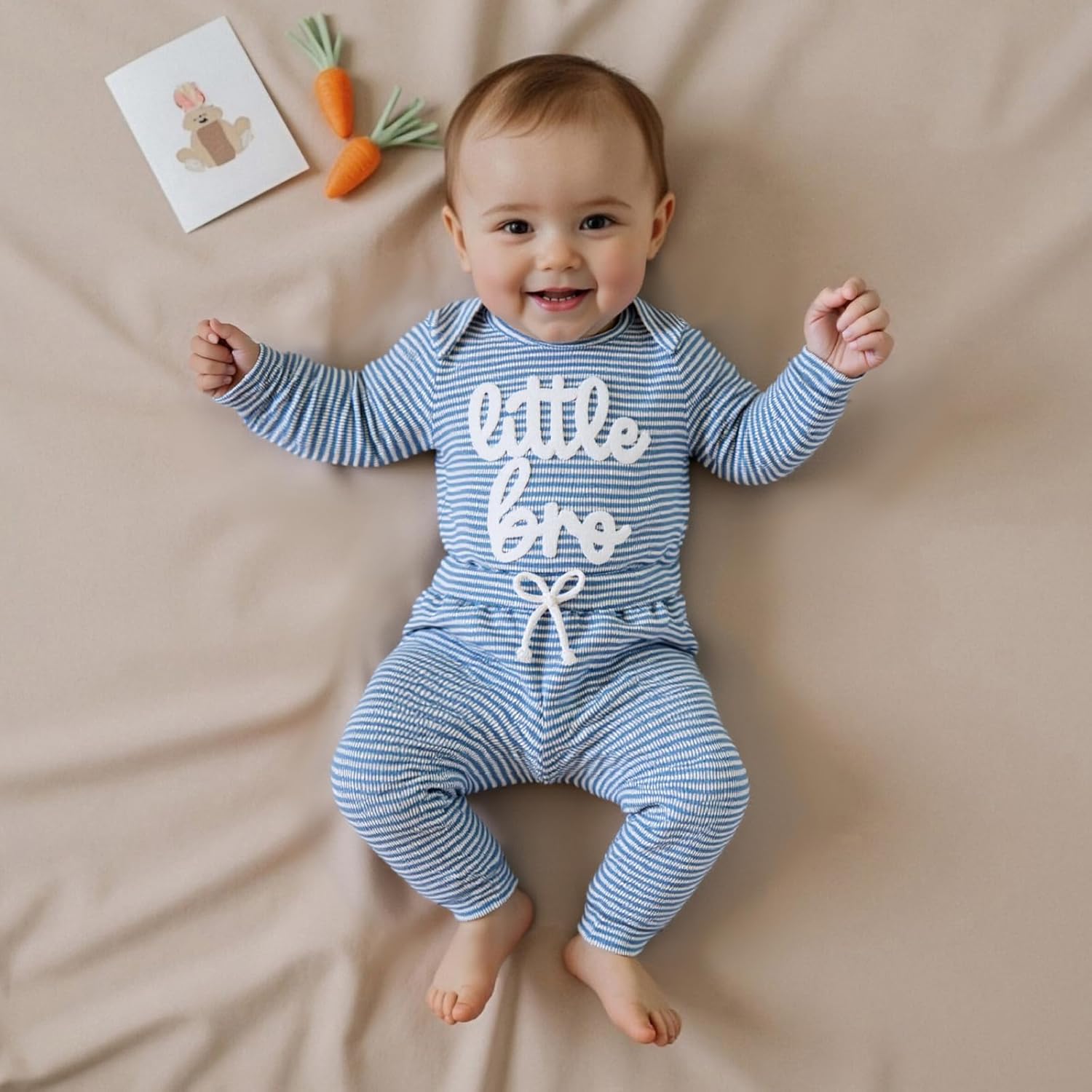 pengnight Baby Boy Clothes Little Bro Newborn Outfits 0 3 6 9 12 Months Ribbed Knit Long Sleeve Romper and Long Pants Set - Image 2