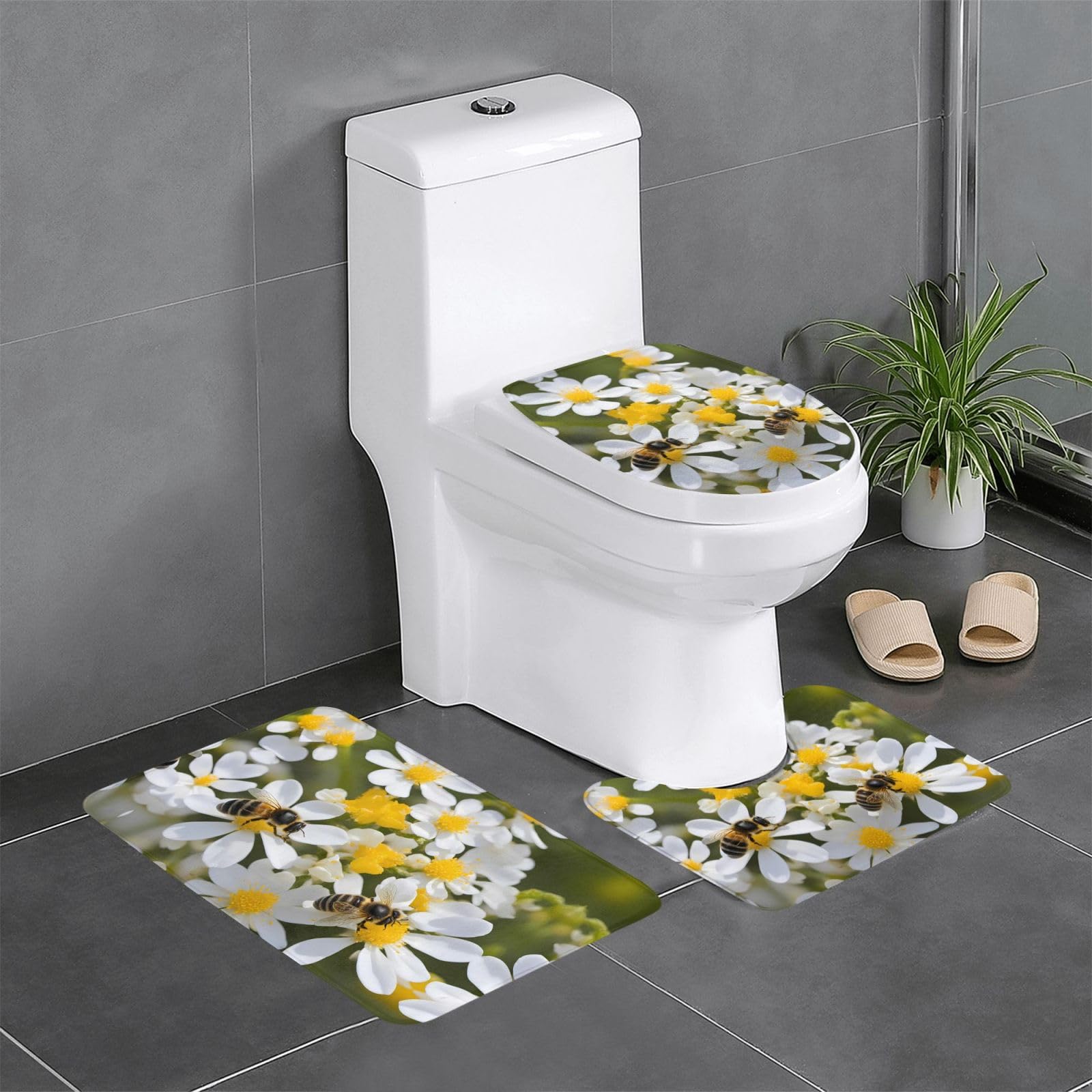 Tapis de sol de salle de bain lot de 3 antidérapants tournesol