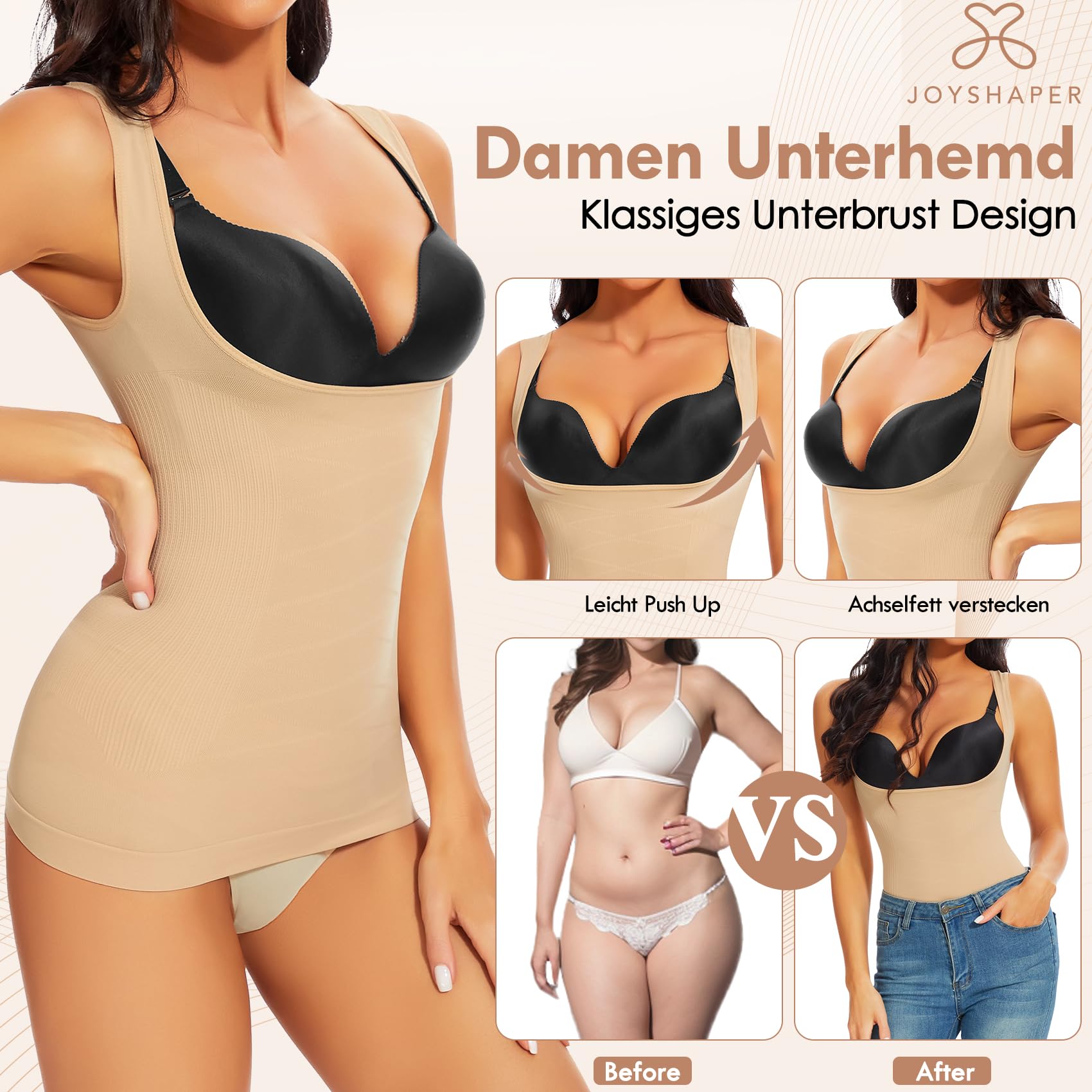 Joyshaper Shapewear damski podkoszulek top pod biustem Body Shaper Tank Tops bezszwowe wyszczuplające brzuch podkoszulki z szerokimi ramiączkami modelujące topy na ramiączkach Camisole koszulka