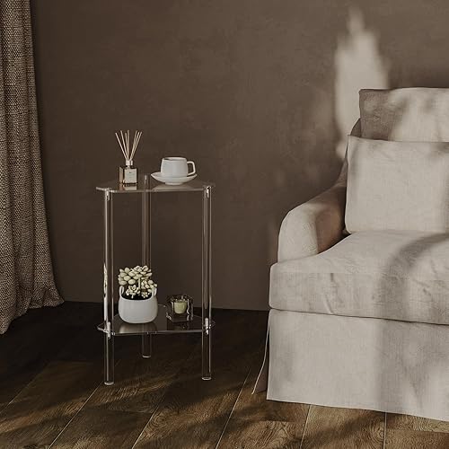 Miniatura 2 de HMYHUM Mesa auxiliar triangular de acrílico transparente, mesa auxiliar de esquina para espacios pequeños, mesa decorativa pequeña para sala de