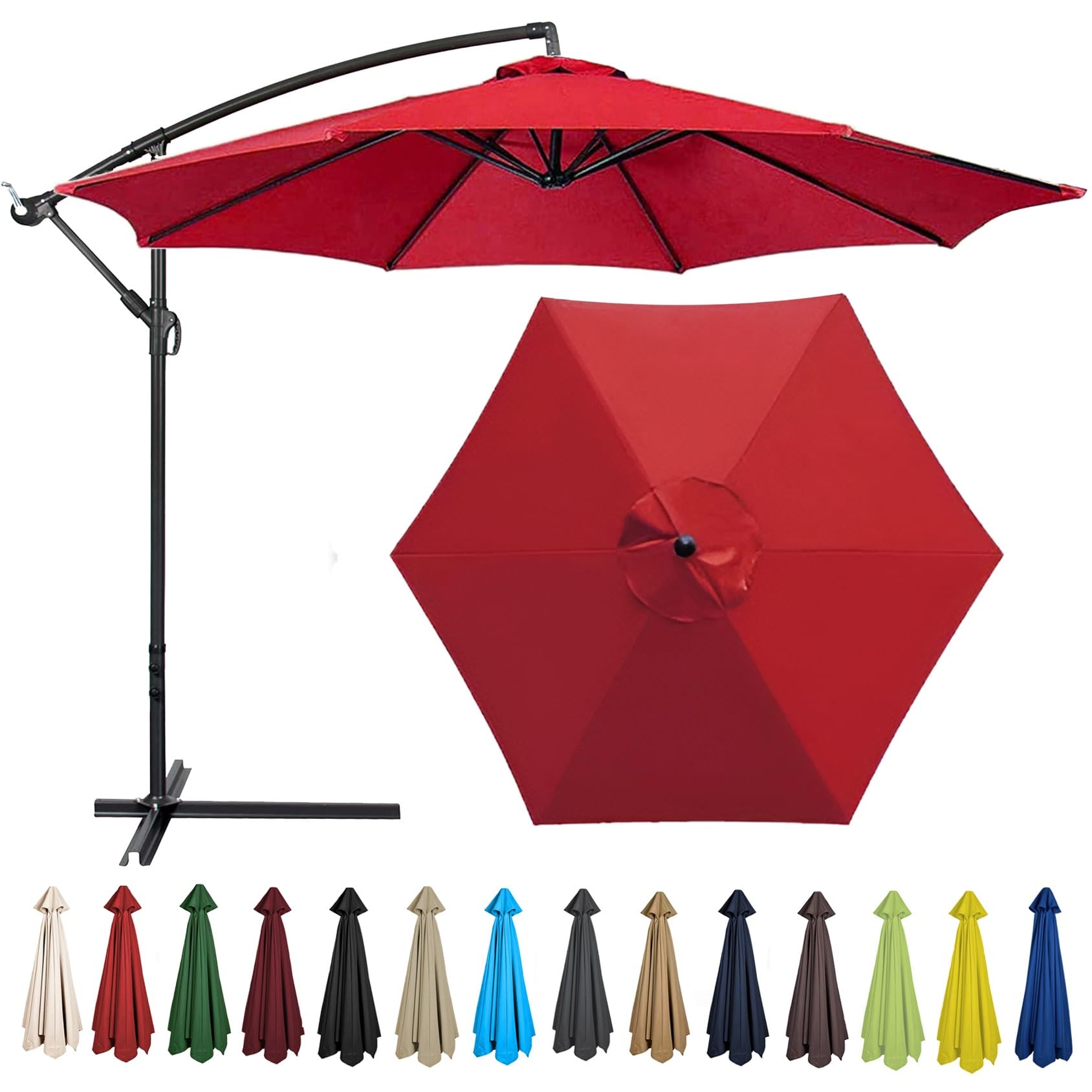 Replacement Parasol Canopy 200CM 2.7M 300CM + 6 Arms/8 Arms Replacement Parasol Fabric Cover For Garden Umbrella Waterproof Anti-ultraviolet Replacement Umbrella Cloth(Color:Red,Size:6 ribs-2.7m(8.8ft — image 1