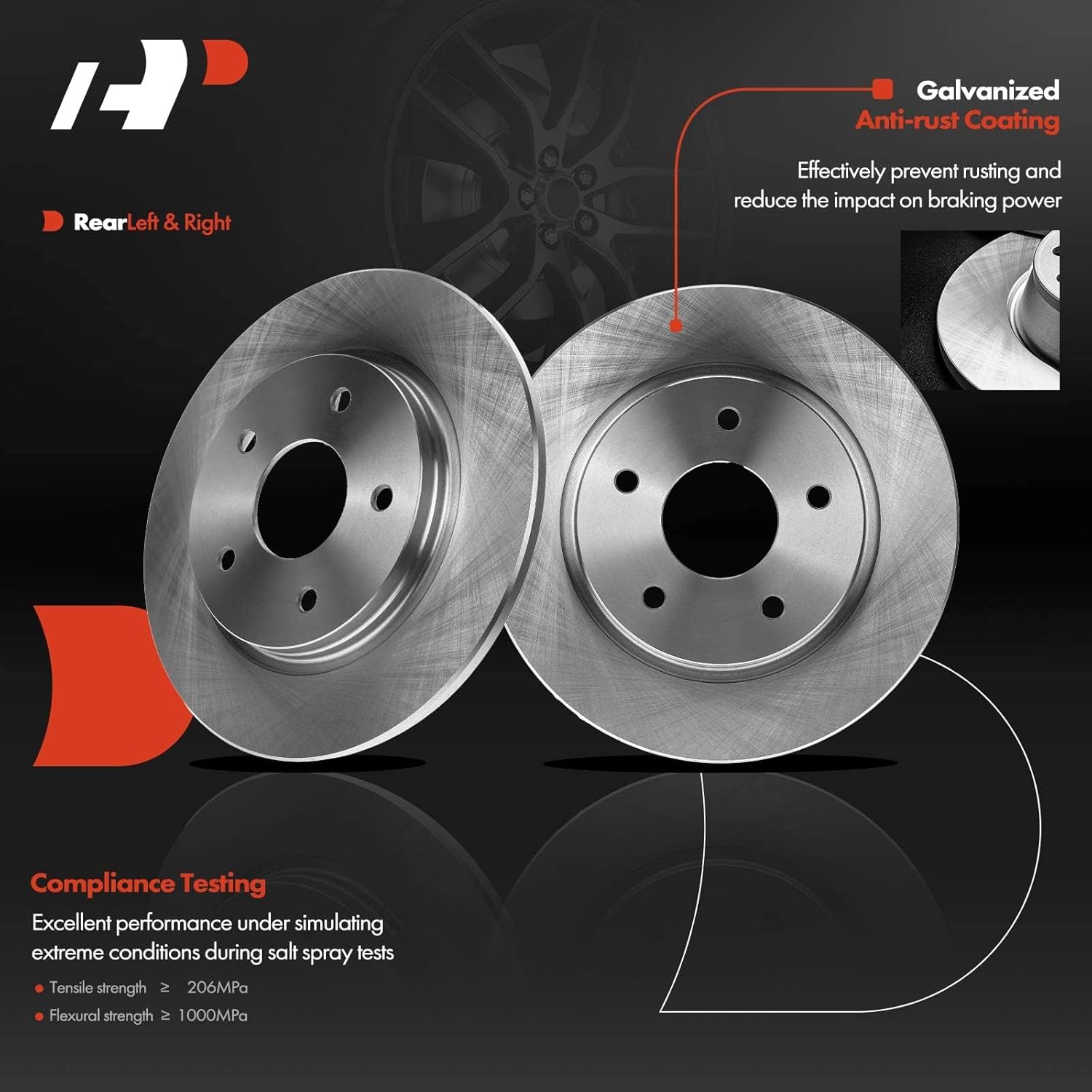 A-Premium 12.01 in (305mm) Rear Solid Disc Brake Rotors + Ceramic Pads Kit Compatible with Chrysler, Dodge and Volkswagen Models - Town & Country/Grand Caravan 2008-2012, Journey/Routan 2009-2012