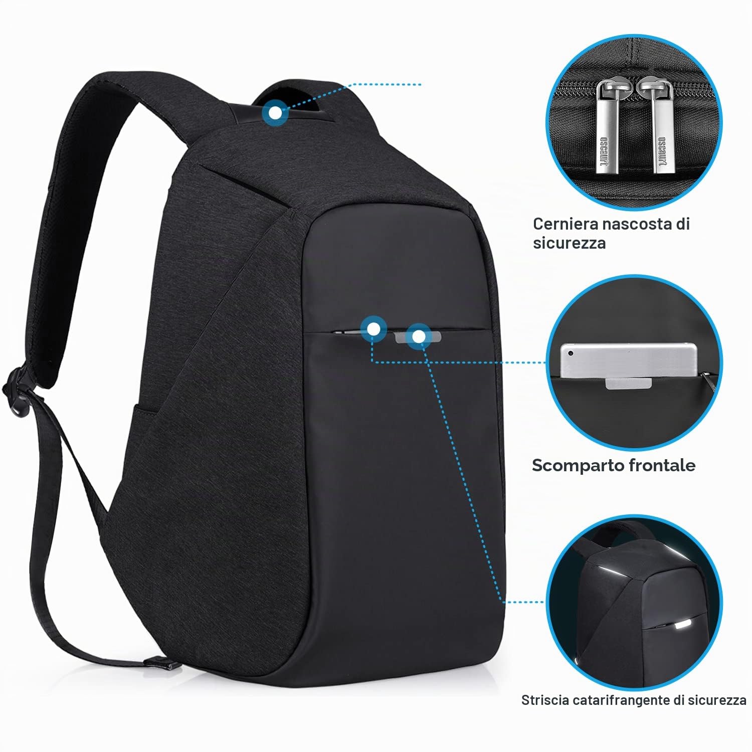 Oscaurt Zaino antifurto da 15,6” per computer portatile da viaggio con porta di ricarica USB, borsa per computer aziendale unisex