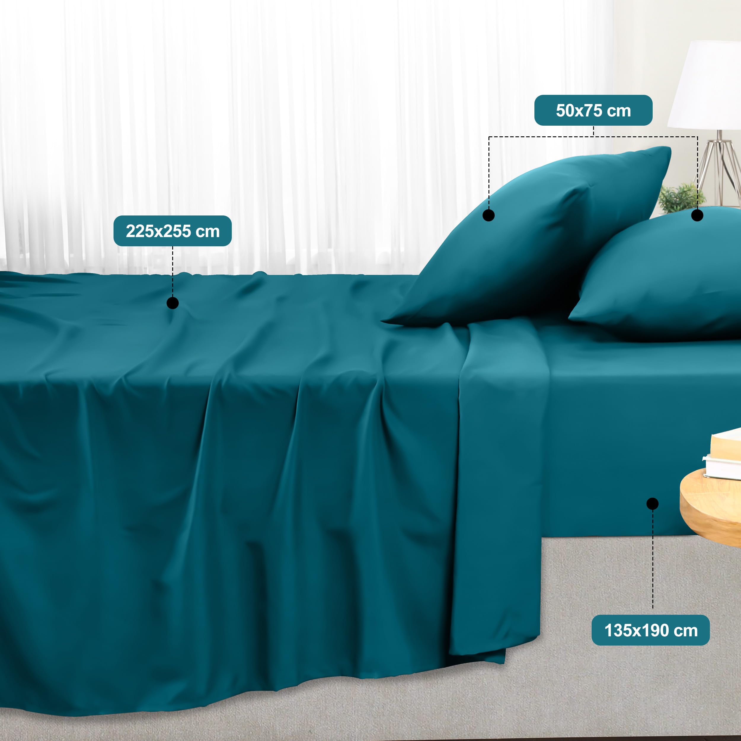 Utopia Bedding - Set Lenzuola Letto Una Piazza e Mezza 4 Pezzi 135x190 cm - Poliestre di Microfibra - Oeko-Tex Certificato - Lenzuolo con Angoli, Lenzuolo Piatto e 2 Federe 50x75, Blu Denim