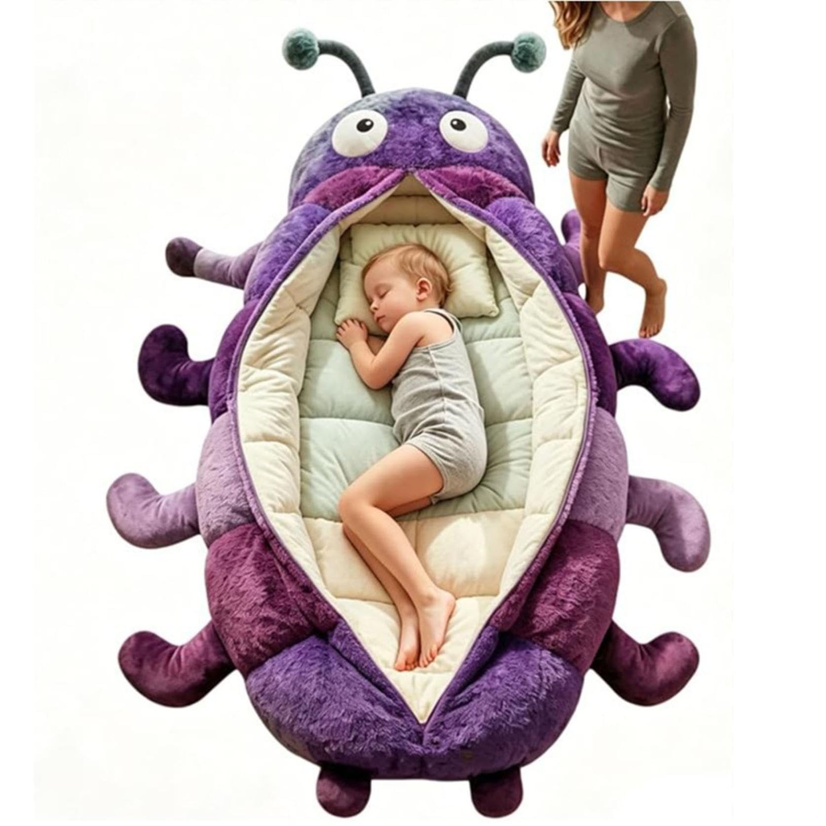 Hugging Caterpillar Sleeping Bags, Plush Cocoon Sleeping Bag, Pull Cord Sleeping Bag, Full Body Plush Lounger, Indoor Nap Pod, Cozy Reading Nest, Animal Sleeping Bags for Adults — view 4
