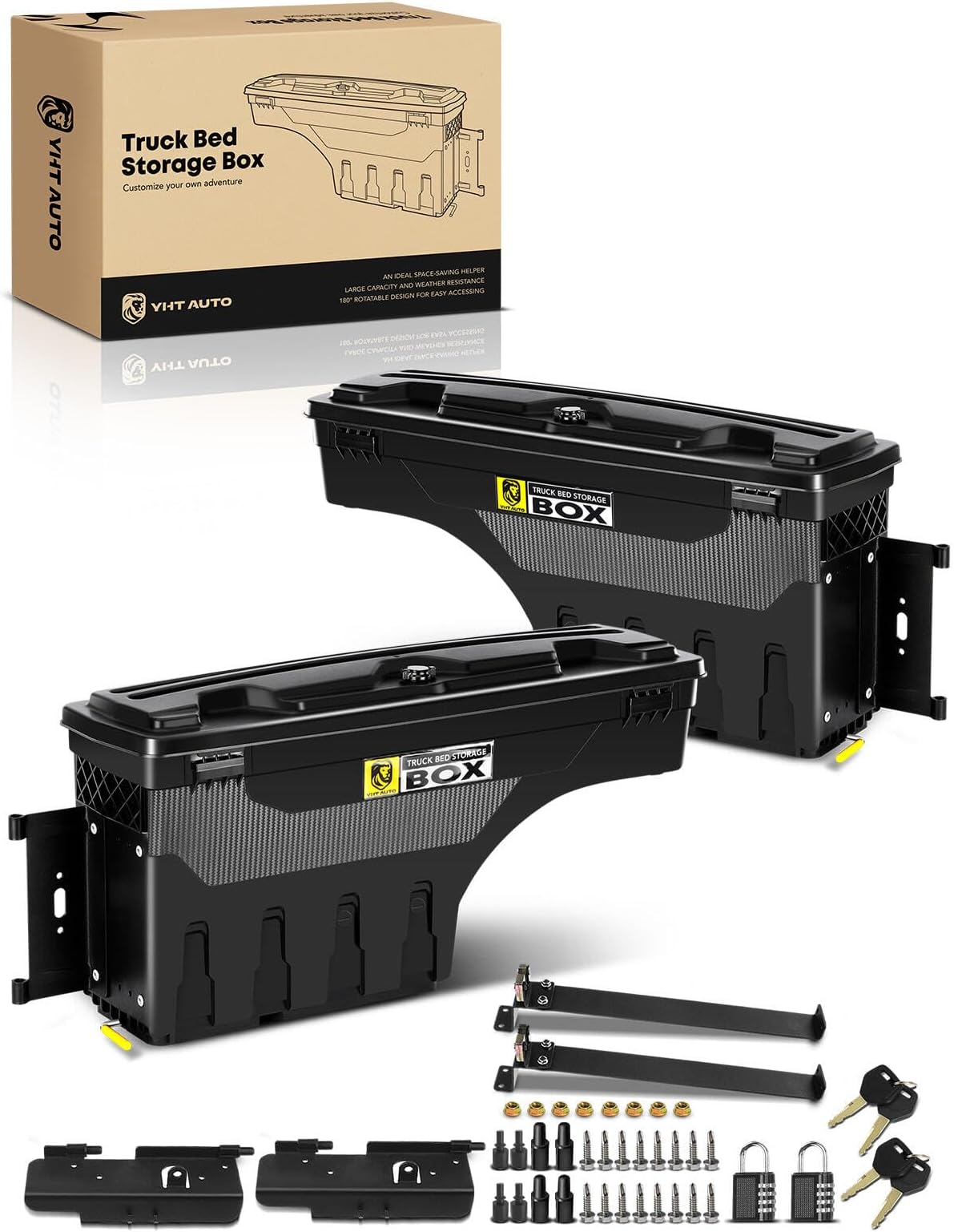 YHTAUTO Set of 2 Truck Bed Storage Tool Box Lockable Compatible with Toyota Tundra 2007-2021, 6.6 ft Bed Pickup, Swing Waterproof Wheel Well Toolbox