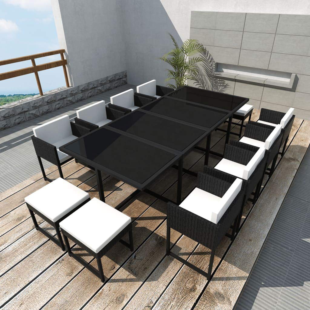 vidaXL Garden Dining Set 9/11/13 Pieces Poly Rattan Outdoor Dinner Table Chair