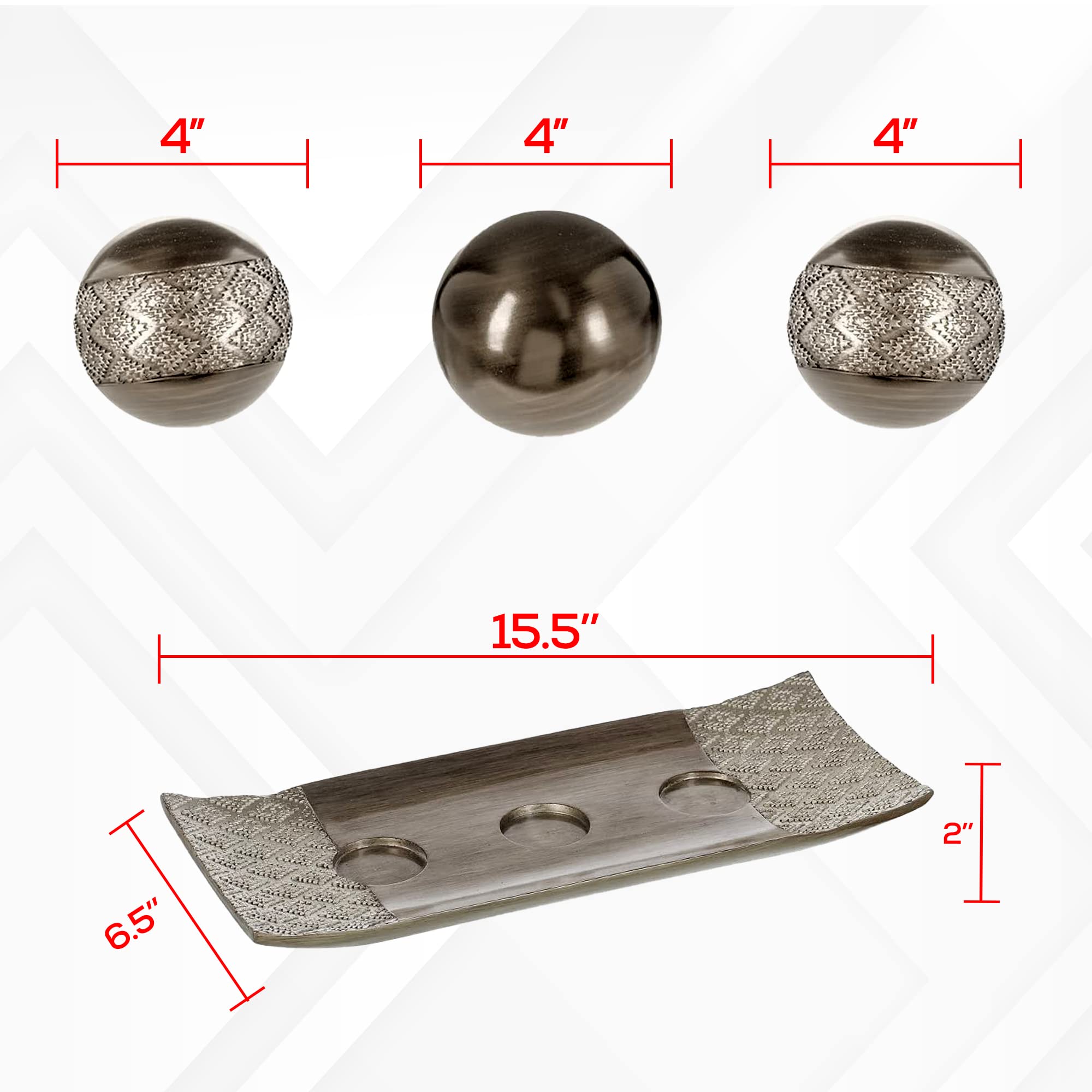 HomeRoots Tray and Orbs Balls | Centerpiece Table Decorations | Home Decor |Decorative Accents Balls for Living Room, Coffee, and Dining Table Decor |Set of 3 | Silver Decor