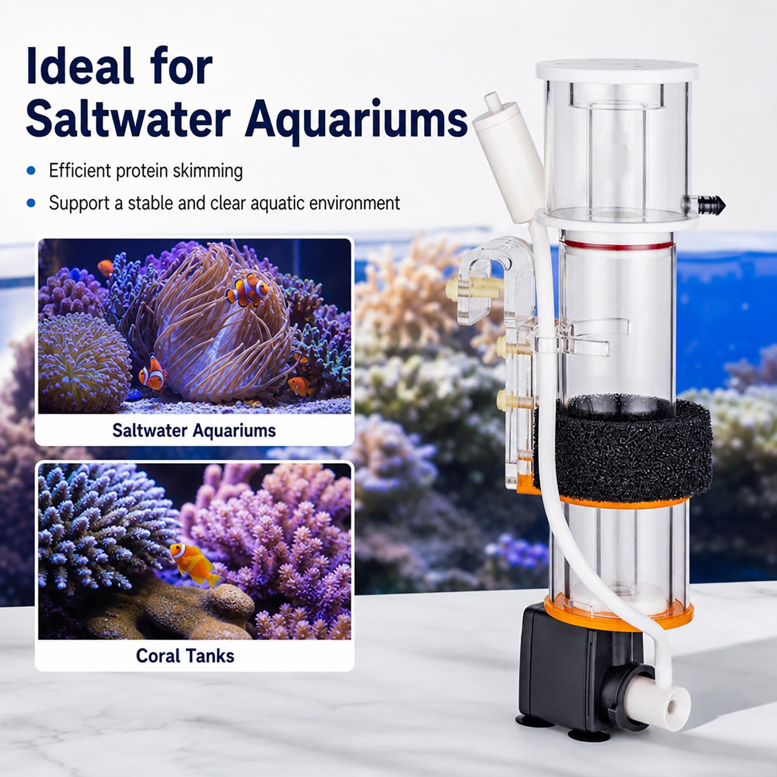 Interner Eiweißabschäumer für Meerwasseraquarien, Meerwasser-Riffaquarien