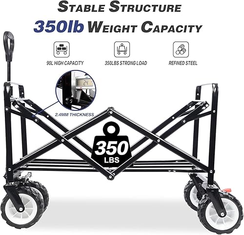 Miniatura 2 de Carro de playa plegable resistente al aire libre, plegable, para campamento, jardín, playa, con ruedas universales, mango ajustable, compras