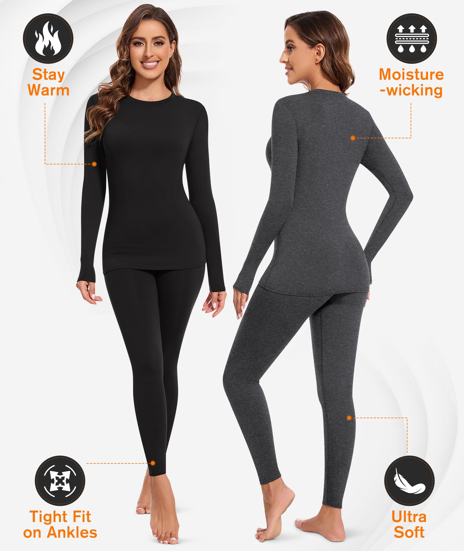 BESTENA Biancheria intima termica da donna, strato di base per il freddo, set termico lungo Johns da donna