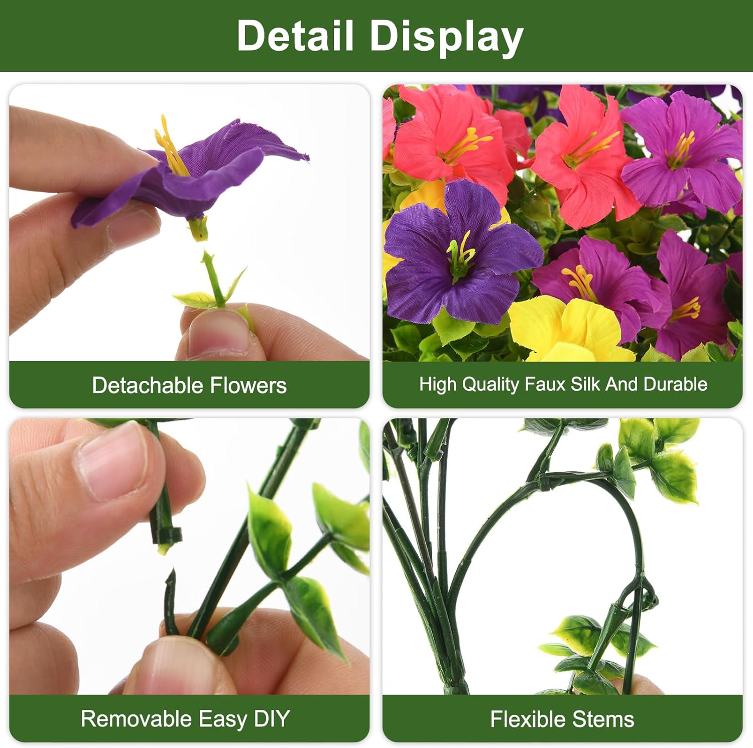 INQCMY Artificial Fake Petunias Flowers for Outdoors Spring Summer Decoration, 12 Bundles Faux Plants Outdoor UV Resistant Realistic Silk Flower for Outside Planters Patio Porch Yard Window Box
