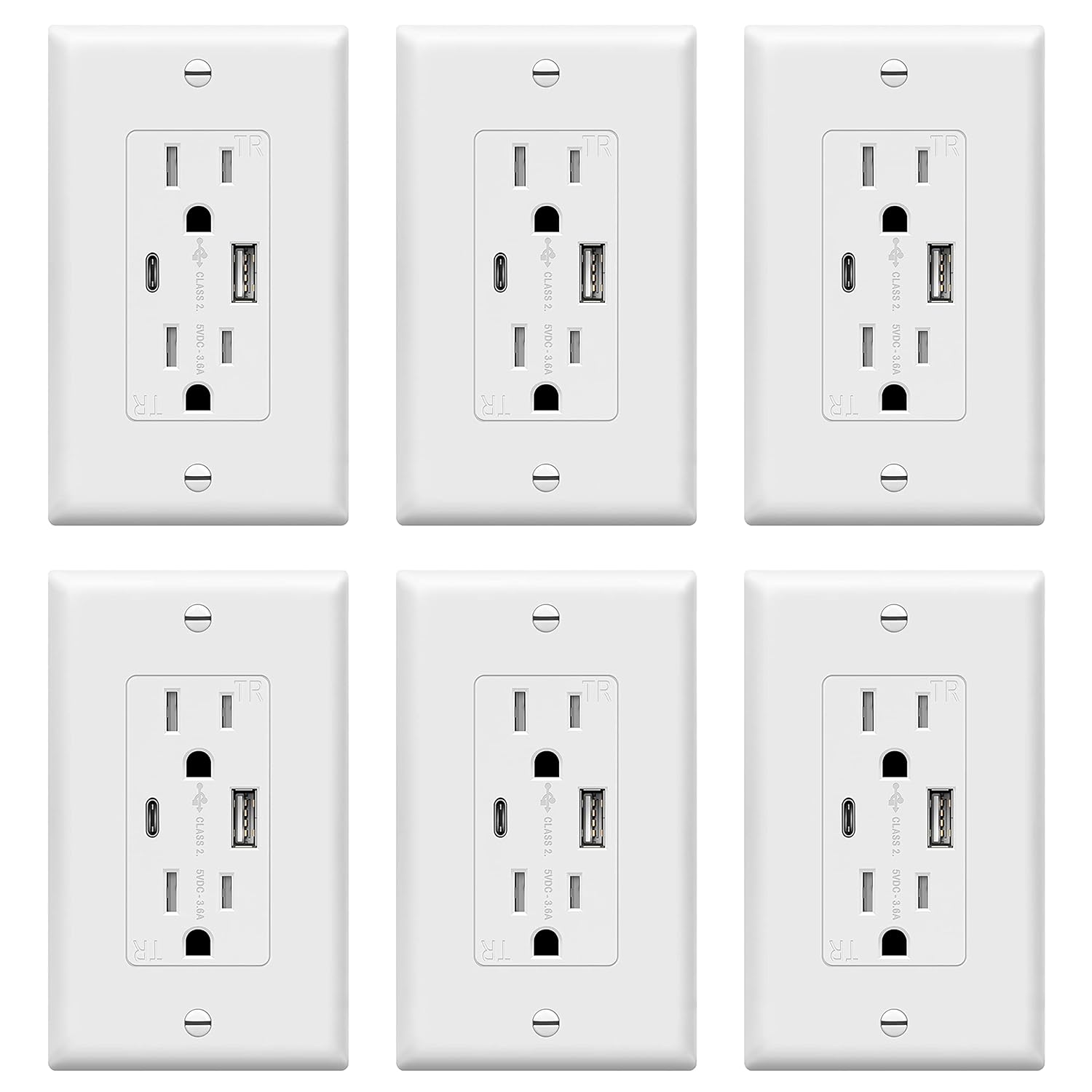 TOPGREENER USB Outlet, Type C Wall Charger 15 Amp TR Receptacle Plug