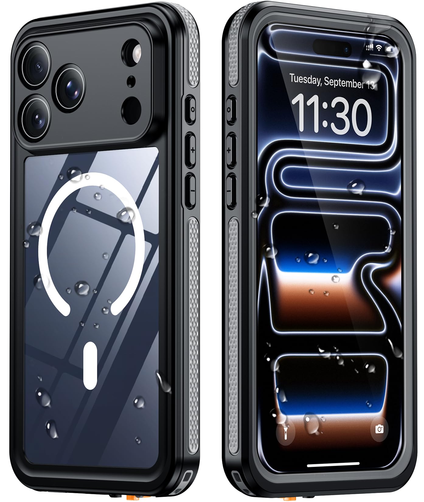 Temdan Designed for iPhone 17 Pro Case Waterproof, Black/Clear