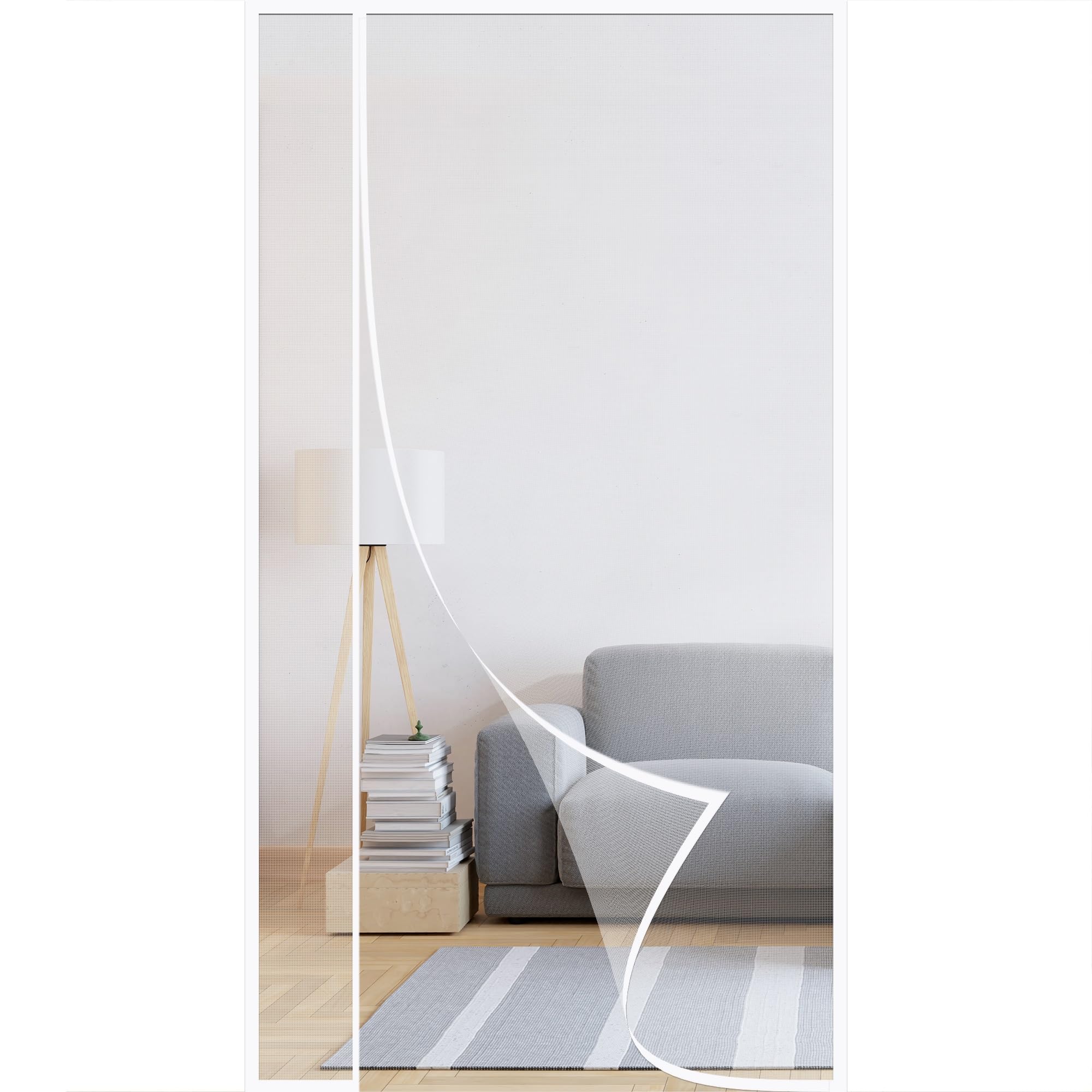 Wyrht White Side Opening Magnetic Screen Door 120X200cm Left Or Right Opening Mesh Mosquito Net For Door Snap Shut Automatically For Patio Sliding French