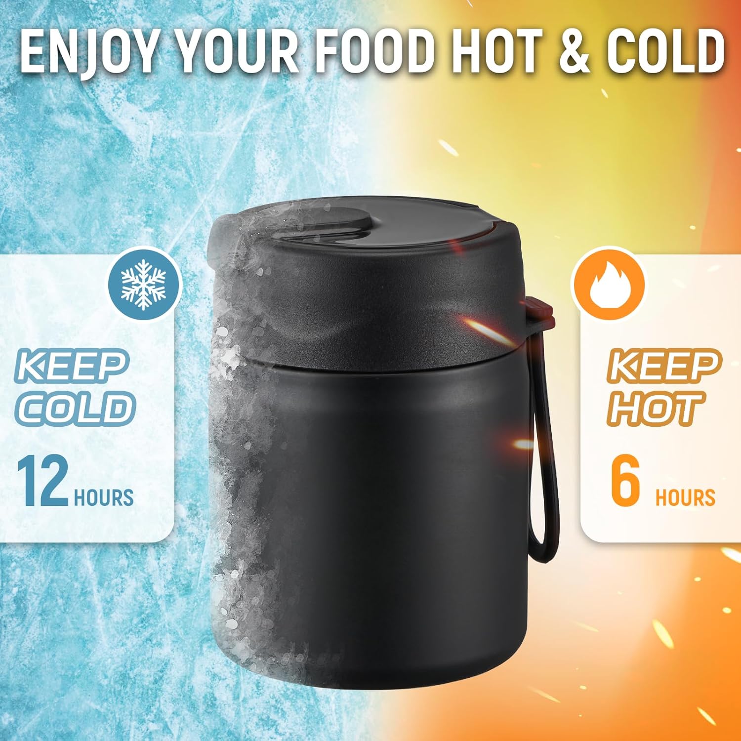 17oz Soup Thermo for Hot Food Kids Insulated Vacuum Food Jar with Stainless Steel Spoon Wide Mouth Thermo Leakproof Lunch Food Container Kids Hot Lunch Box (Black) - Image 3