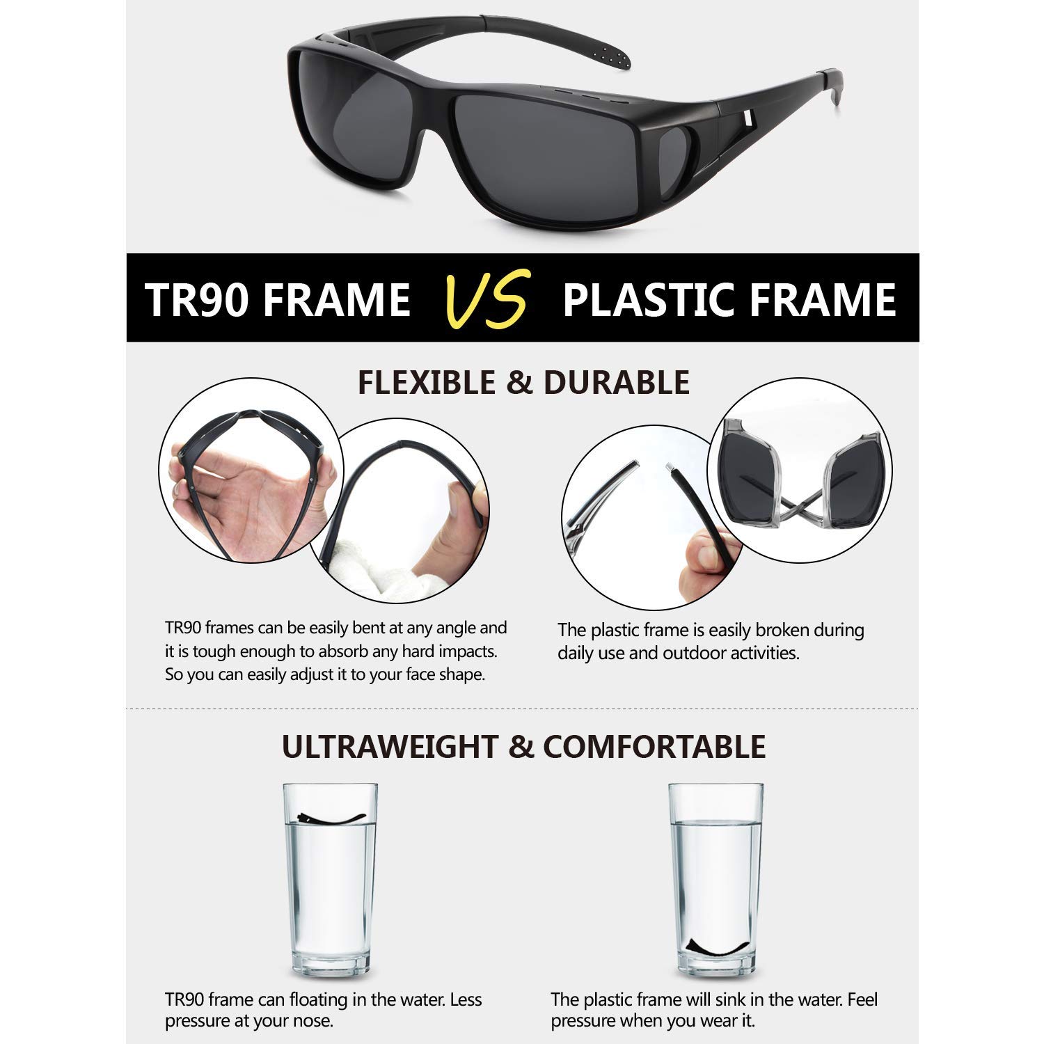 Polaryzowane fotochromowe okulary przeciwsłoneczne dla mężczyzn, metalowa oprawka ze stopu aluminium i magnezu, owijane okulary przeciwsłoneczne do jazdy samochodem, ochrona UV400, matowa czerń