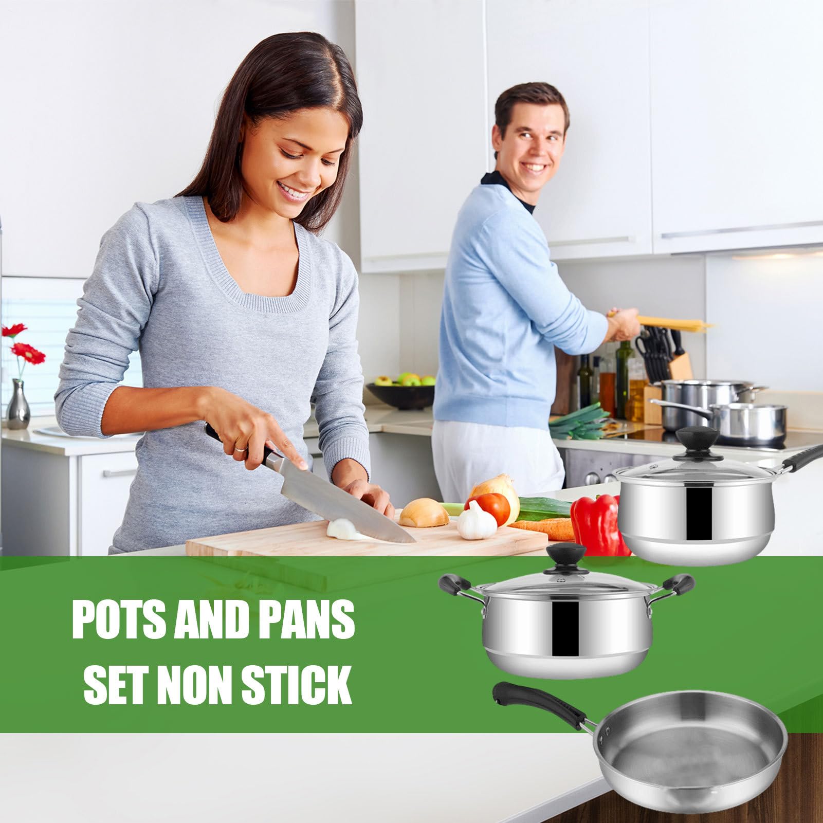 Lot de 3 plats à sauce antiadhésifs, en acier inoxydable, 24 cm