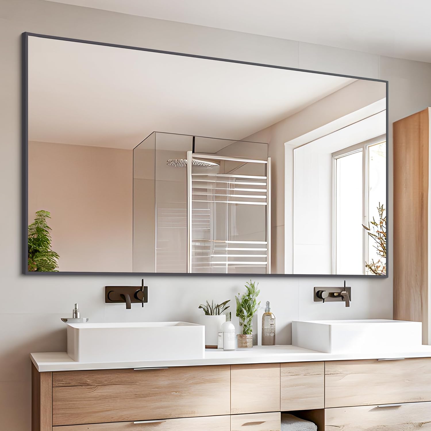 Amazon.com: DESBING Black Bathroom Mirror for Wall, 32x48 Inch Rectangle Mirrors with Metal ...