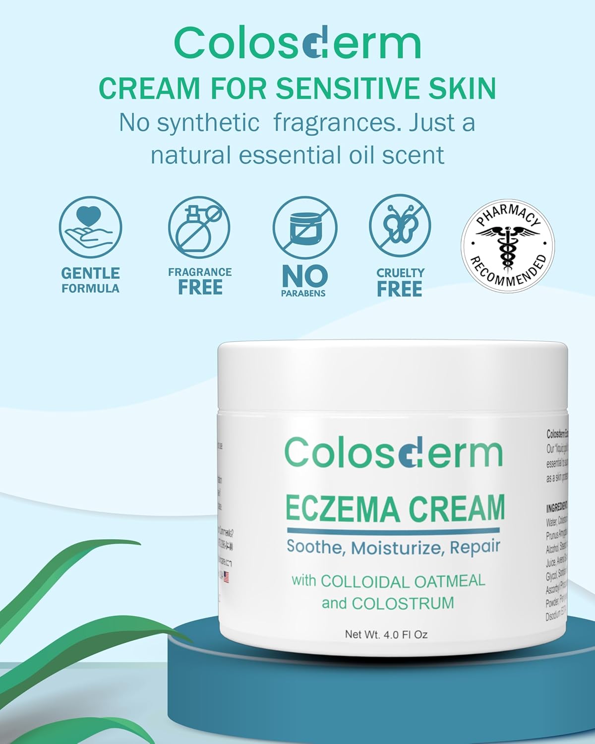 Eczema Cream for Kids & Adults, Colloidal Oatmeal & Colostrum Daily Moisturizing Body Lotion for Sensitive Skin, Soothing Eczema Treatment Relief for Dry & Itchy Skin, Steroid- & Fragrance-Free, 4 oz - Image 2