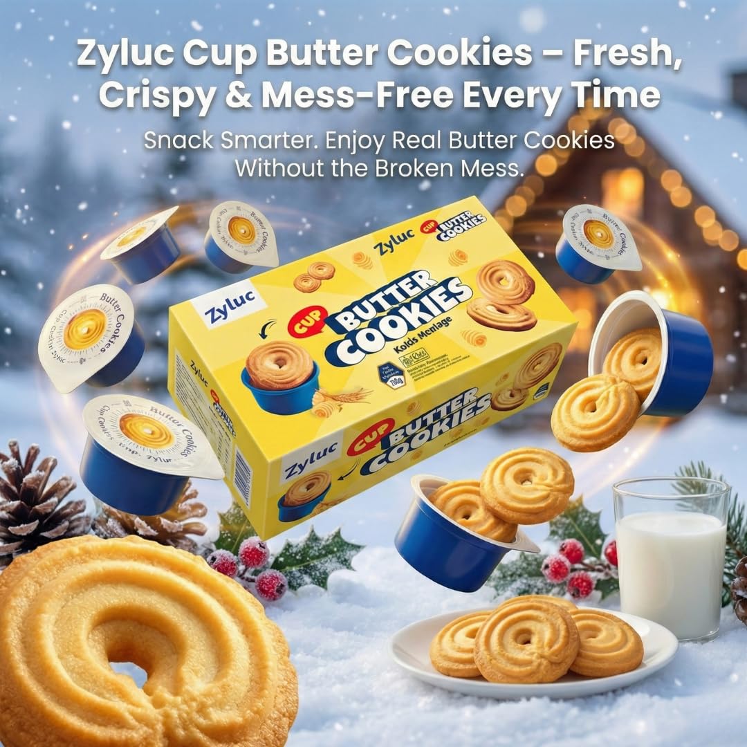 Zyluc Butter Cookies – 16 Single-Serve Snack Cups (3 Cookies Each) | Cup-Packed, Fresh & Crispy, Mess-Free Family Snack for Kids, Lunchboxes, Office, Travel & Sharing (400g)