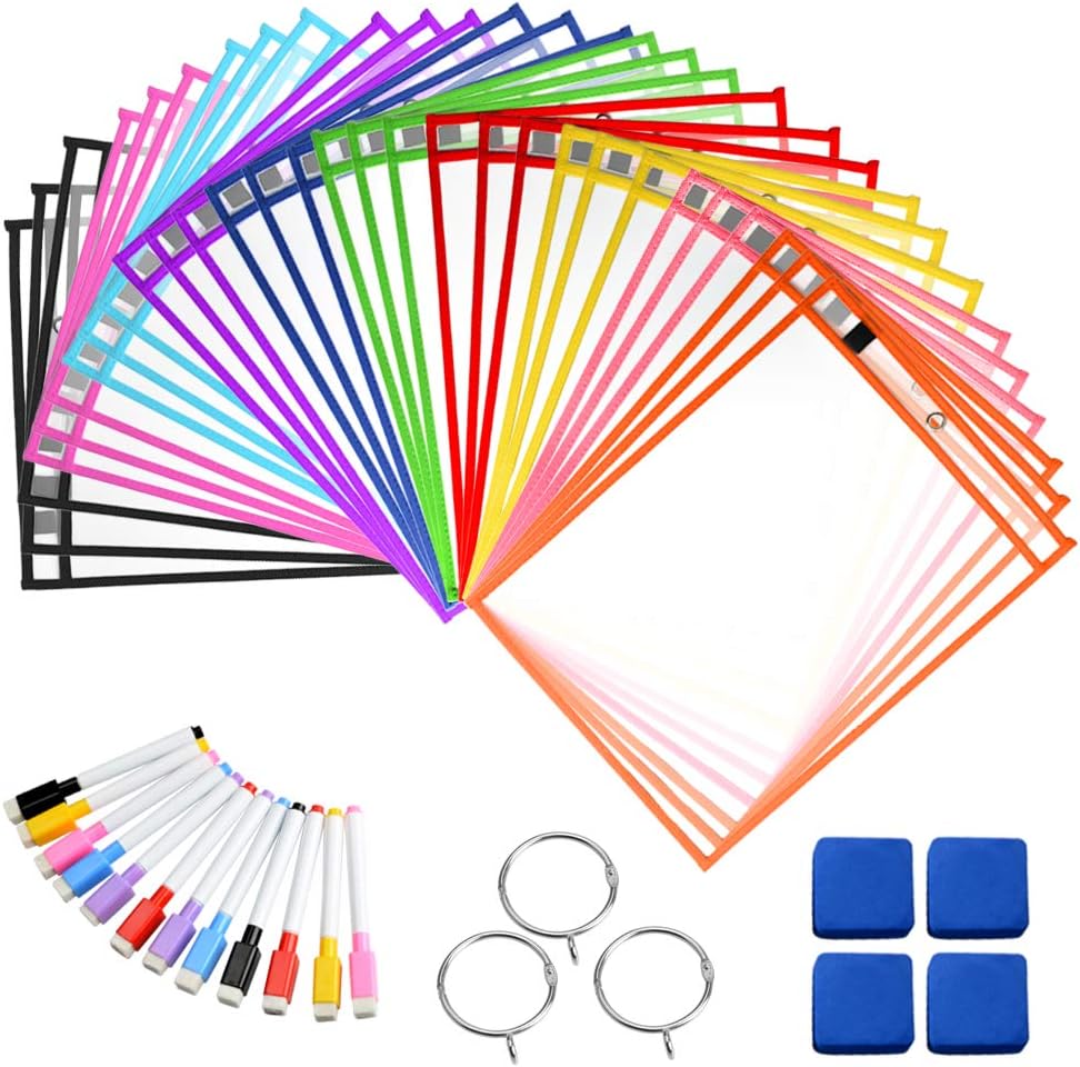 Dry Erase Pocket Reusable Dry Erase Pockets Sheet Clear Durable Plastic
