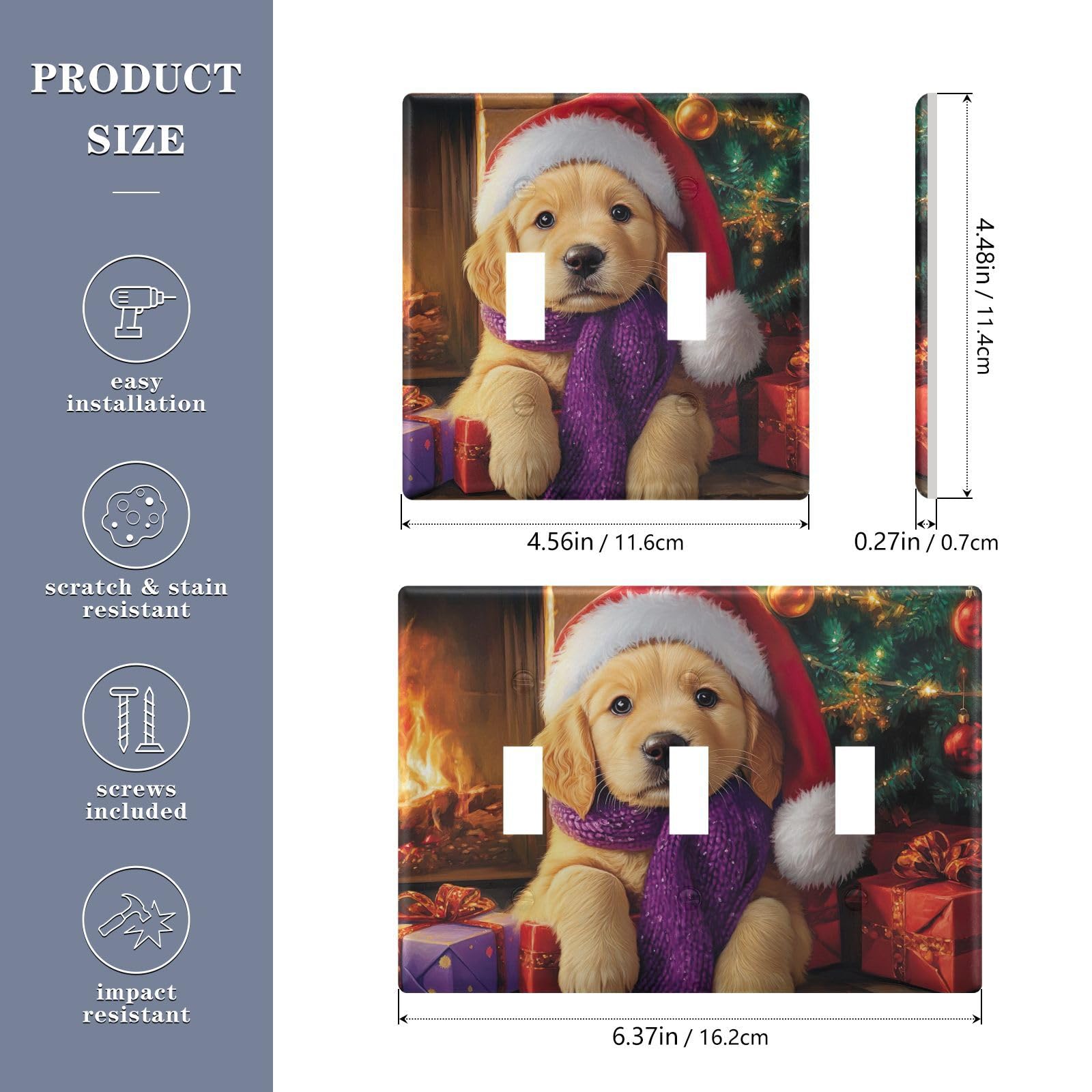 Light Switch Cover Cute Golden Retriever Puppy Christmas Wall Plates for Electrical Outlets 3 Gang 202b7270