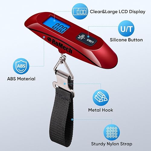 Miniatura 2 de ROMECH Báscula de equipaje con retroiluminación, báscula digital portátil para maleta, carga de 110 libras con gancho, artículos esenciales de viaje
