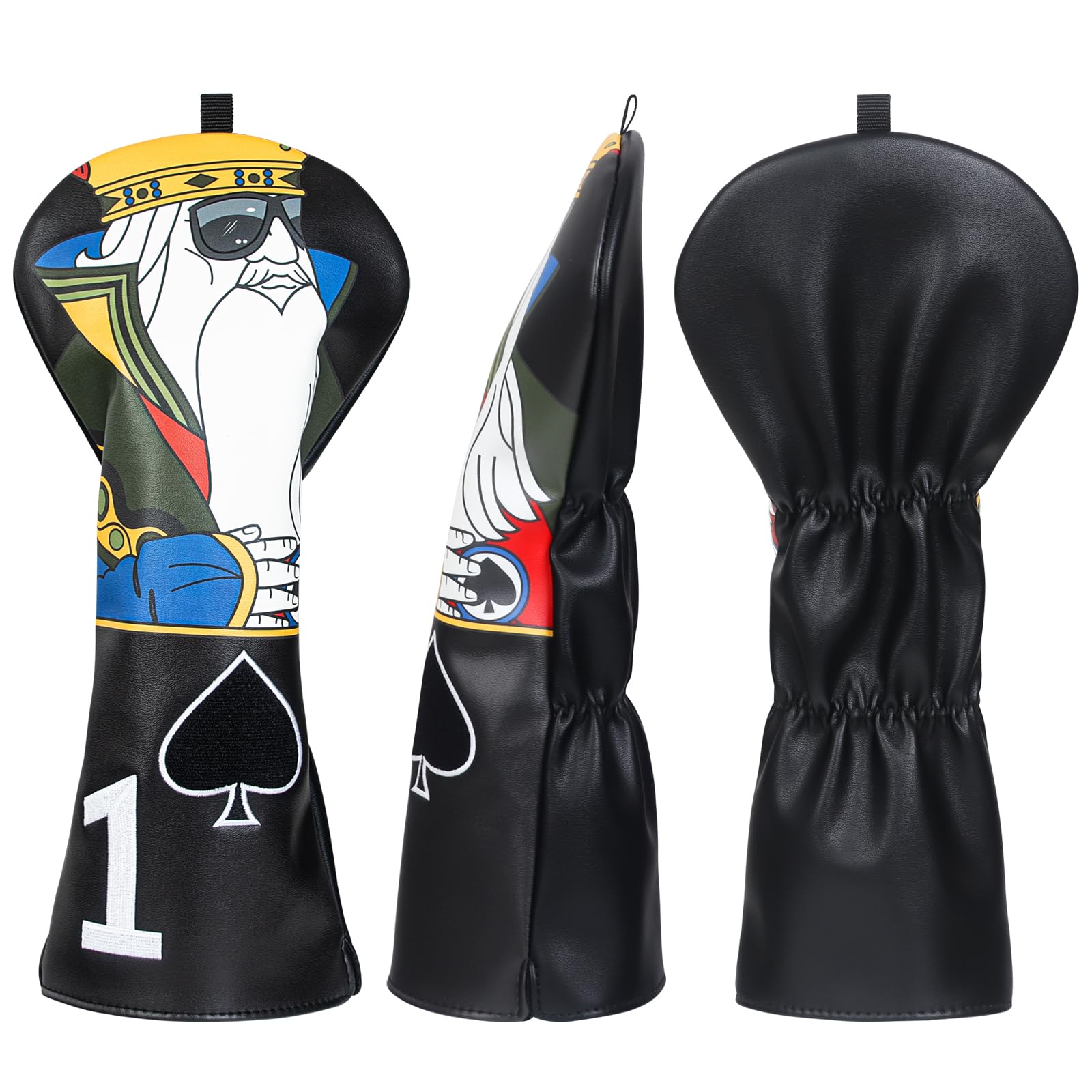 Fundas para cabeza de palo de golf de madera para conductor/Fairway/Hybrid/1FH, cierre elástico, piel sintética negra